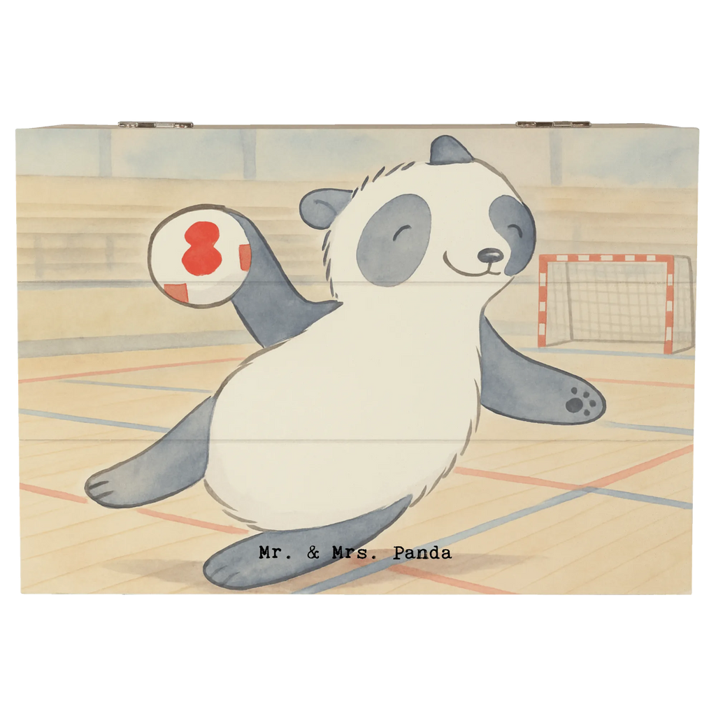 Holzkiste Panda Handball spielen Design Kiste, Geschenkdose, Truhe, XXL, Holzkiste, Schatzkiste, Dekokiste, Aufbewahrungsbox, Schatulle, Erinnerungskiste, Erinnerungsbox, Geschenkbox, Geschenk, Sport, Sportart, Hobby, Schenken, Danke, Dankeschön, Auszeichnung, Gewinn, Sportler, Handball spielen, Handball Club, Handball Turnier, Handball Verein