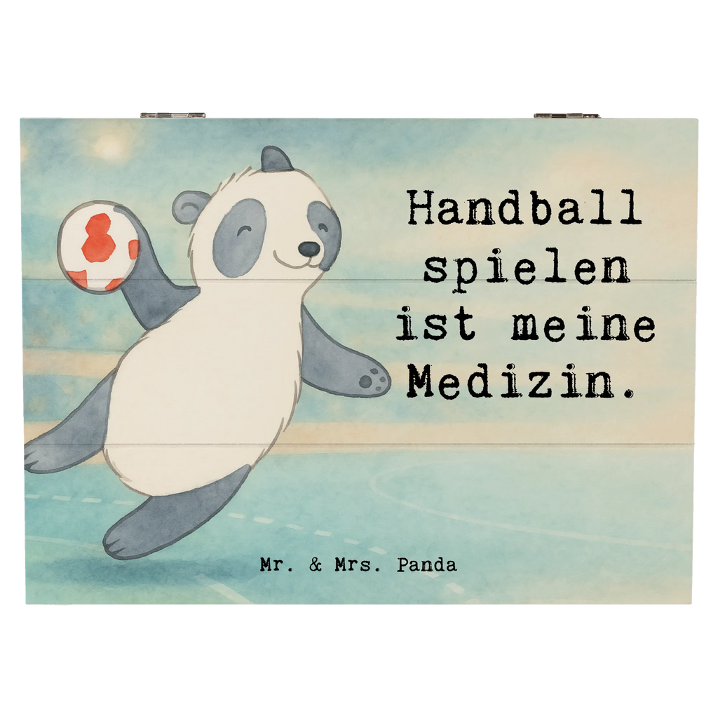 Holzkiste Panda Handball spielen Design Kiste, Geschenkdose, Truhe, XXL, Holzkiste, Schatzkiste, Dekokiste, Aufbewahrungsbox, Schatulle, Erinnerungskiste, Erinnerungsbox, Geschenkbox, Geschenk, Sport, Sportart, Hobby, Schenken, Danke, Dankeschön, Auszeichnung, Gewinn, Sportler, Handball spielen, Handball Club, Handball Turnier, Handball Verein