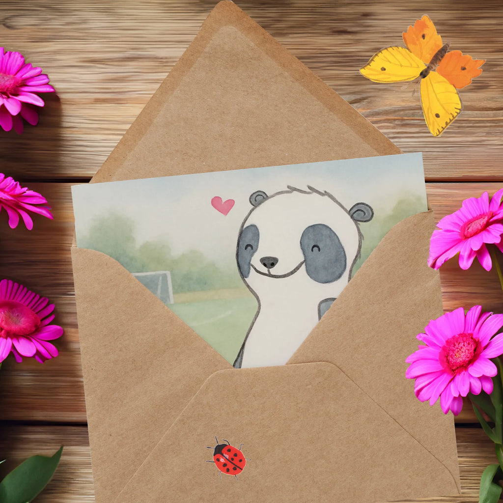 Deluxe Karte Panda Hockey spielen Design Hochwertige Grußkarte, Glückwunschkarte, Einladungskarte, Klappkarte, Karte, Geburtstagskarte, Hochzeitskarte, Grußkarte, Hochwertige Klappkarte, Geschenk, Sport, Sportart, Hobby, Schenken, Danke, Dankeschön, Auszeichnung, Gewinn, Sportler, Hockeyschläger, Feldhockey, Hockey spielen, Hockey Verein