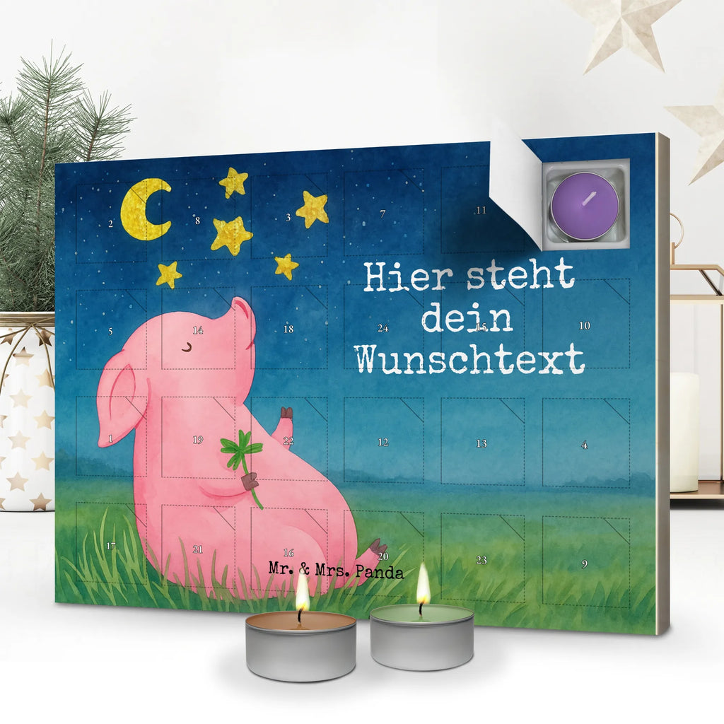 Personalisierter Duftkerzen Adventskalender Schwein Glück Design Personalisierter Duftkerzen Adventskalender, Lustige Sprüche, Tiere, Tiermotive, Gute Laune, Sernchen, Schweinchen, Sterne, Glücksbringer, Träume, Glücksschwein. Glück, Schwein, Motivation, Ziele