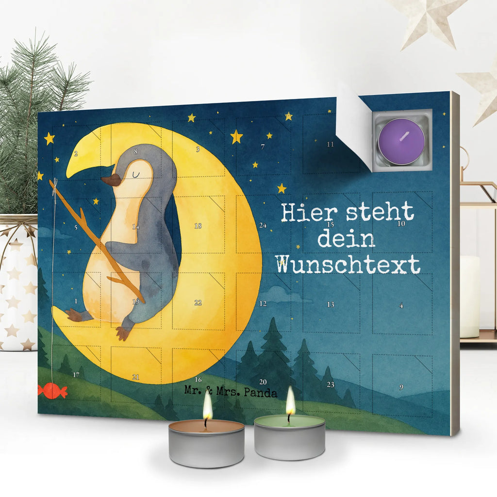 Personalisierter Duftkerzen Adventskalender Pinguin Mond Design Personalisierter Duftkerzen Adventskalender, Pinguin, Schlafstörungen, Gästezimmer, Nachtruhe, Schlafzimmer, Pinguine, Spruch, schlafen, Einschlafen