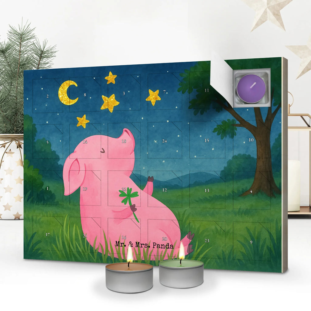 Scented candle advent calendar Pig Luck Design small animals, cute, funny, cute animal motives, hand drawn, small world, funny sayings, good mood, happy, gifts, gift ideas, special gifts, animal lover, card, dreams, motivation, pig, asterisks, stars, goals, Lucky bastard. Luck, lucky charm, piglet