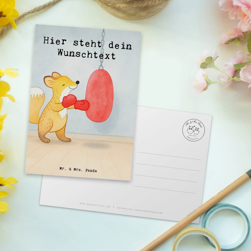 Personalisierte Postkarte Fuchs Boxen Design Postkarte mit Wunschtext, Geschenkkarte mit Wunschtext, Ansichtskarte mit Wunschtext, Einladung mit Wunschtext, Grußkarte mit Namen, Geschenkkarte mit Namen, Karte mit Wunschtext, Postkarte bedrucken, Postkarte personalisierbar, Ansichtskarte mit Namen, Postkarte mit Namen, Einladung mit Namen, Grußkarte mit Wunschtext, Karte mit Namen, Geschenk, Sport, Sportart, Hobby, Schenken, Danke, Dankeschön, Auszeichnung, Gewinn, Sportler, Boxen, Boxtraining, Boxkampf