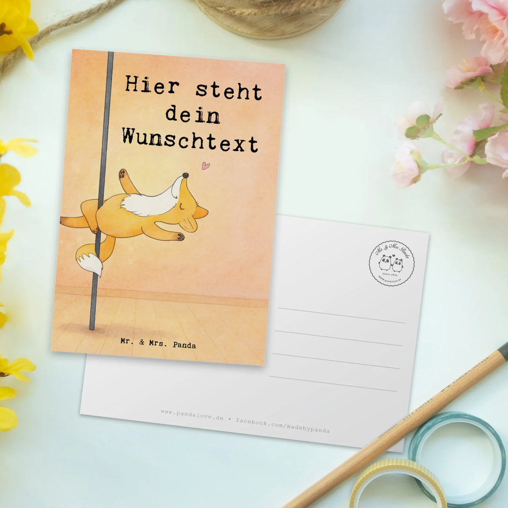 Personalisierte Postkarte Fuchs Poledance Design Postkarte bedrucken, Grußkarte mit Namen, Grußkarte mit Wunschtext, Postkarte mit Namen, Einladung mit Wunschtext, Postkarte mit Wunschtext, Postkarte personalisierbar, Geschenkkarte mit Namen, Geschenkkarte mit Wunschtext, Einladung mit Namen, Karte mit Wunschtext, Ansichtskarte mit Namen, Ansichtskarte mit Wunschtext, Karte mit Namen, Geschenk, Sport, Sportart, Hobby, Schenken, Danke, Dankeschön, Auszeichnung, Gewinn, Sportler, Pole Dance, Tanz, Tanzen