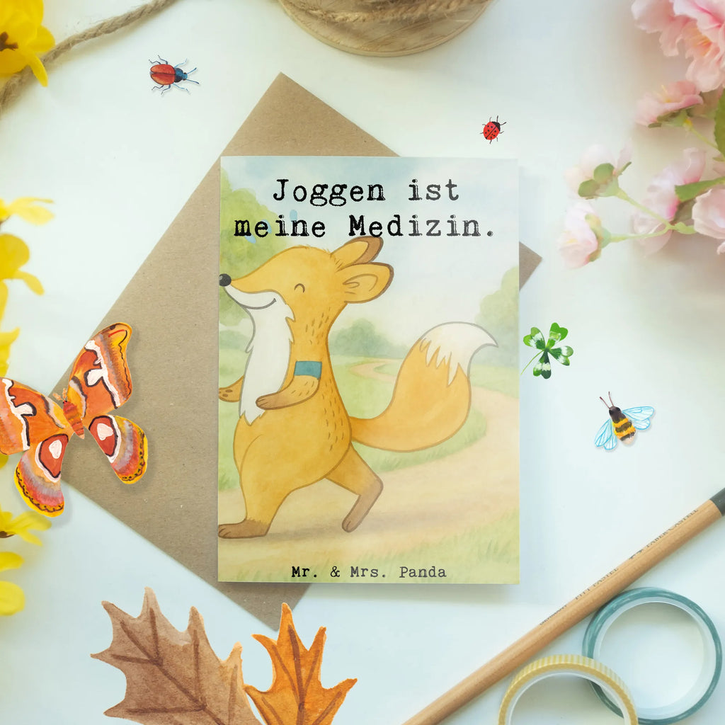 Grußkarte Fuchs Joggen Design Karte, Geburtstagskarte, Hochzeitskarte, Ansichtskarten, Einladungskarte, Klappkarte, Glückwunschkarte, Grußkarte, Geschenk, Sport, Sportart, Hobby, Schenken, Danke, Dankeschön, Auszeichnung, Gewinn, Sportler, Laufsport, Laufen, Dauerlauf, Joggen