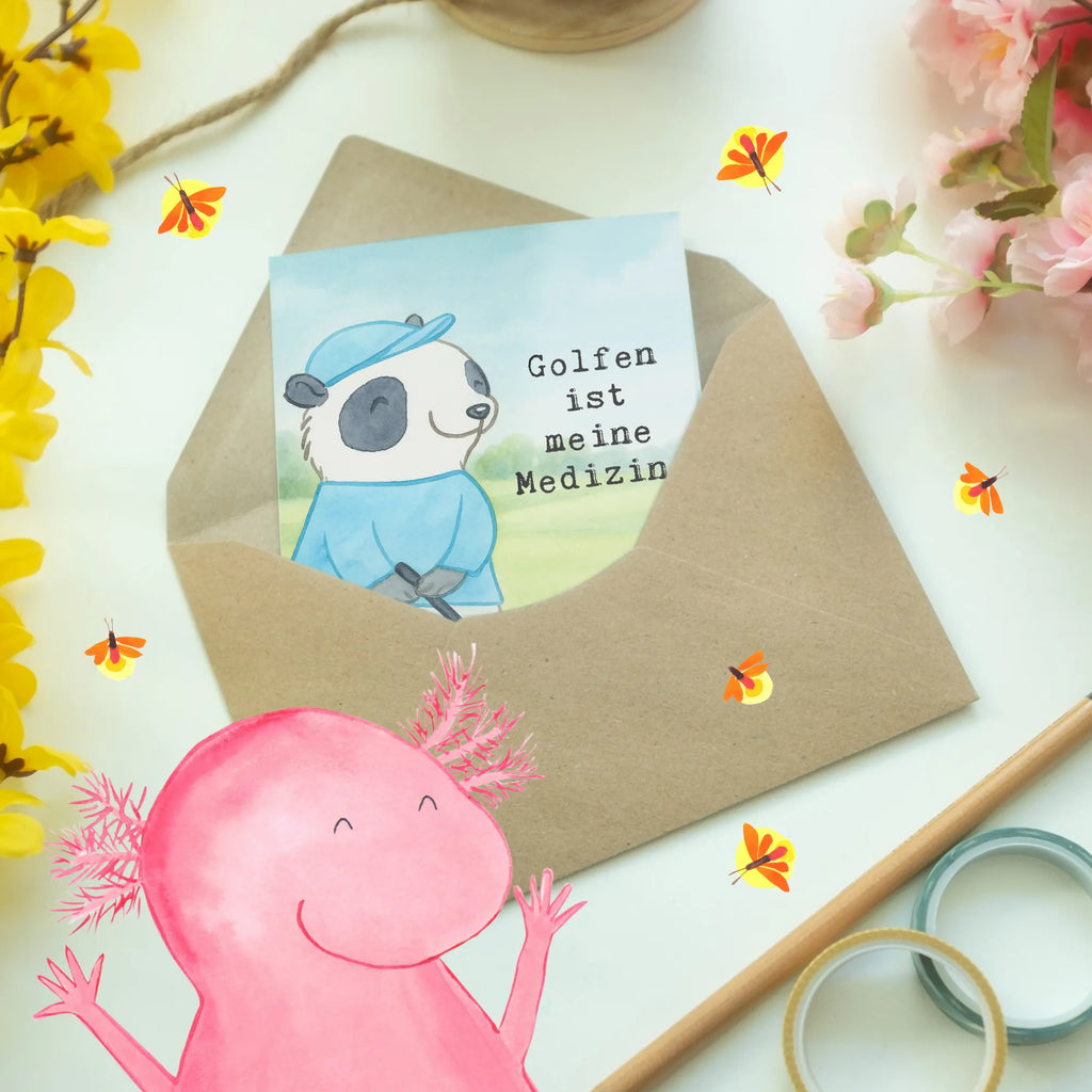 Grußkarte Panda Golfen Design Ansichtskarten, Grußkarte, Geburtstagskarte, Klappkarte, Einladungskarte, Karte, Glückwunschkarte, Hochzeitskarte, Geschenk, Sport, Sportart, Hobby, Schenken, Danke, Dankeschön, Auszeichnung, Gewinn, Sportler, Golf Verein, Golfen, Golf spielen, Golfplatz, Golfturnier