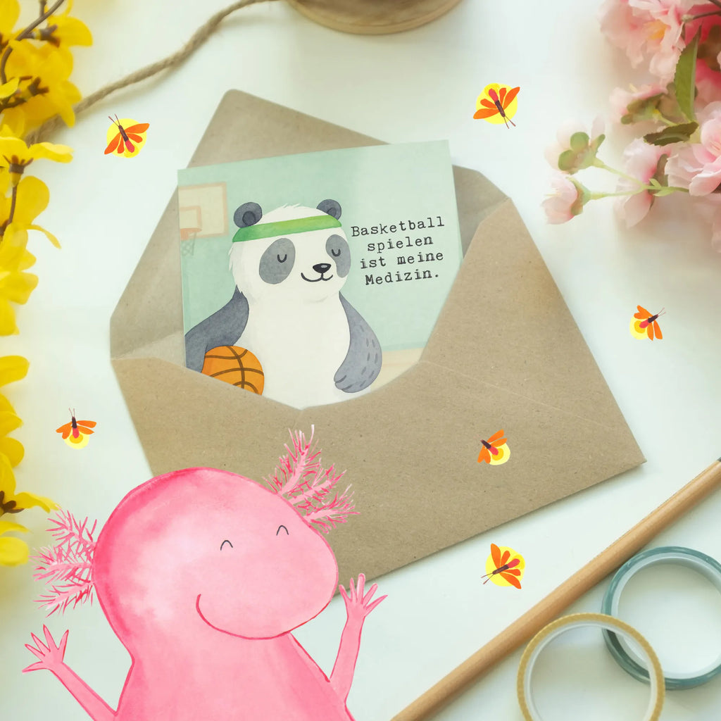 Grußkarte Panda Basketball Design Klappkarte, Hochzeitskarte, Grußkarte, Ansichtskarten, Einladungskarte, Karte, Glückwunschkarte, Geburtstagskarte, Geschenk, Sport, Sportart, Hobby, Schenken, Danke, Dankeschön, Auszeichnung, Gewinn, Sportler, Basketball, Basketballplatz, Basketball Verein, Basketball Verband