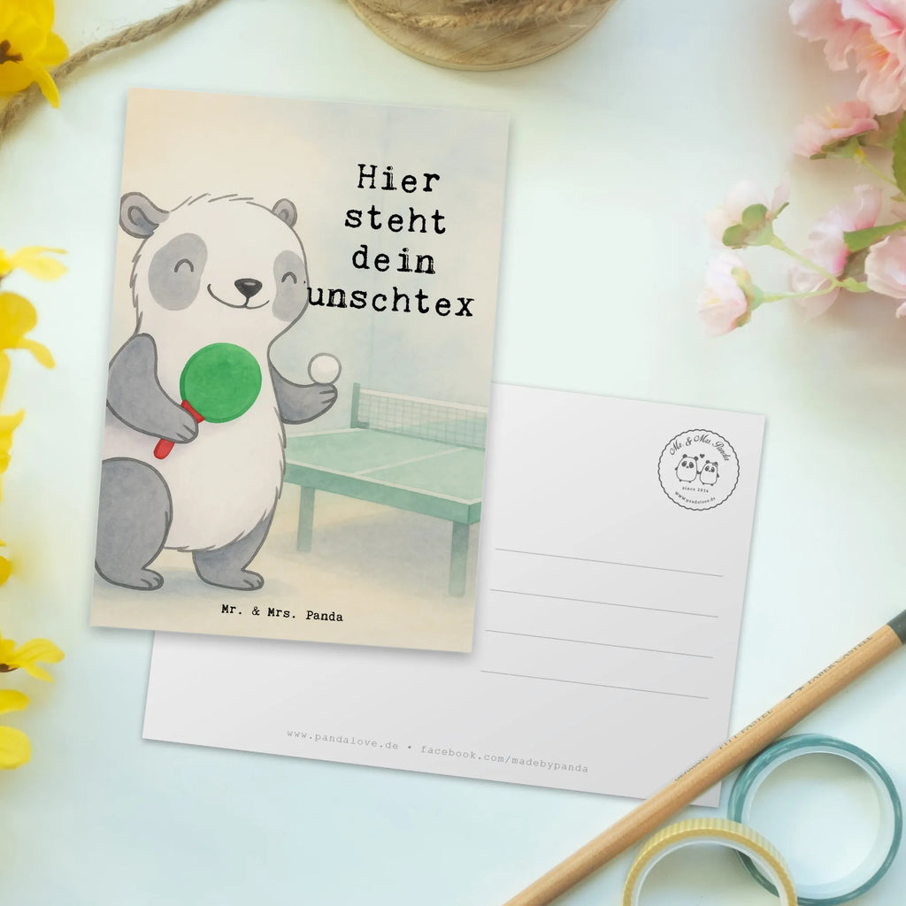 Personalisierte Postkarte Panda Tischtennis Design Ansichtskarte mit Namen, Postkarte personalisierbar, Ansichtskarte mit Wunschtext, Geschenkkarte mit Namen, Einladung mit Wunschtext, Postkarte mit Wunschtext, Postkarte mit Namen, Grußkarte mit Namen, Grußkarte mit Wunschtext, Geschenkkarte mit Wunschtext, Karte mit Wunschtext, Postkarte bedrucken, Karte mit Namen, Einladung mit Namen, Geschenk, Sport, Sportart, Hobby, Schenken, Danke, Dankeschön, Auszeichnung, Gewinn, Sportler, Ballsport, Tischtennis, Tischtennis Bund, Tischtennis Verein