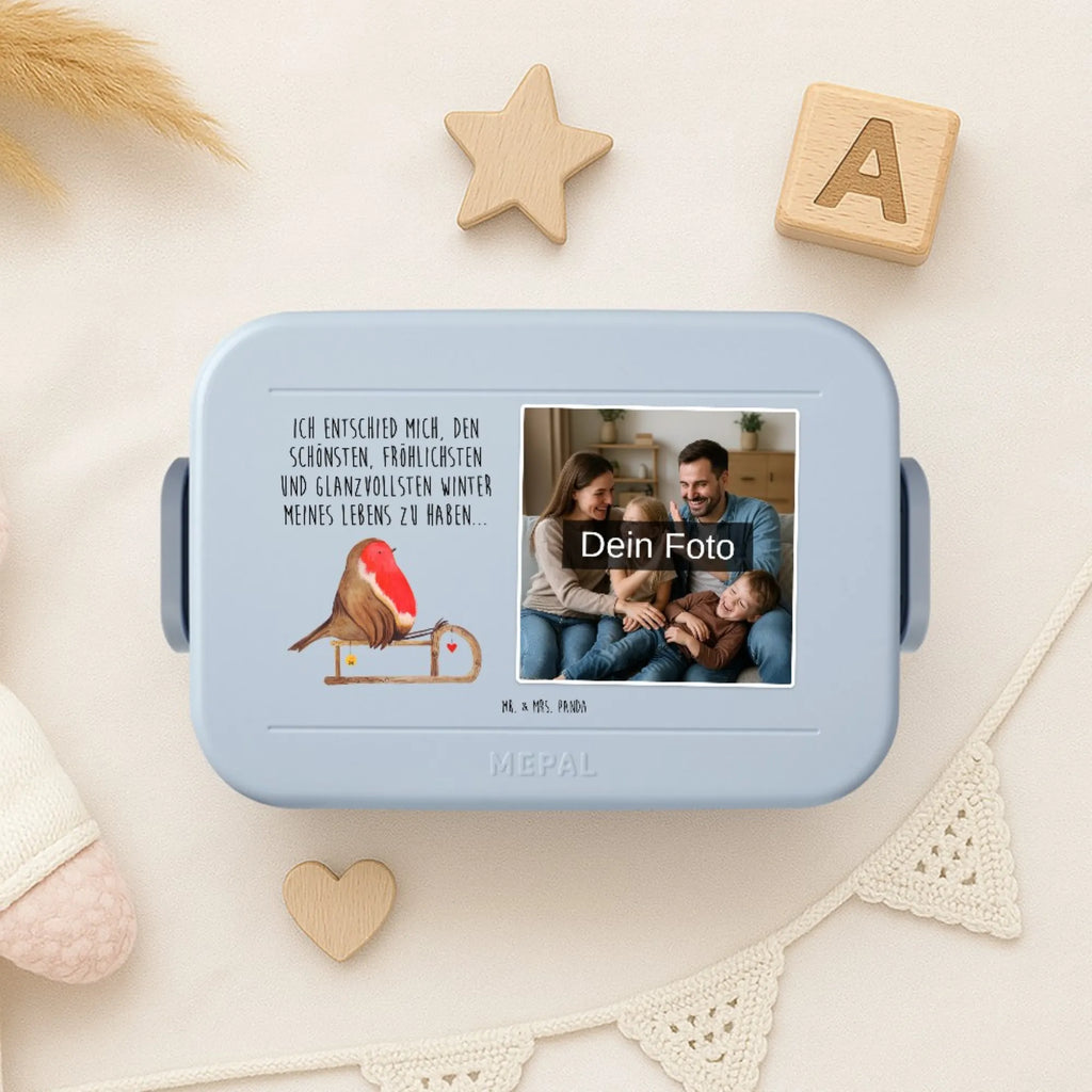 MEPAL Foto Bentobox Rotkehlchen Schlitten Foto Lunchbox, Foto Bentobox, Foto Brotdose, Winter, Weihnachten, Weihnachtsdeko, Nikolaus, Advent, Heiligabend, Wintermotiv, Schlitten, Vogel