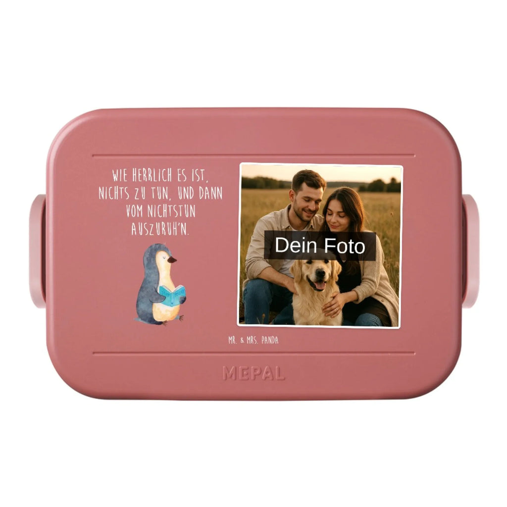 MEPAL Foto Bentobox Pinguin Buch Foto Bentobox, Foto Brotdose, Foto Lunchbox, Pinguin, Ferien, Pinguine, Faulenzen, Nichtstun, Lesen, Buch, Urlaub, Freizeit, Bücherwurm