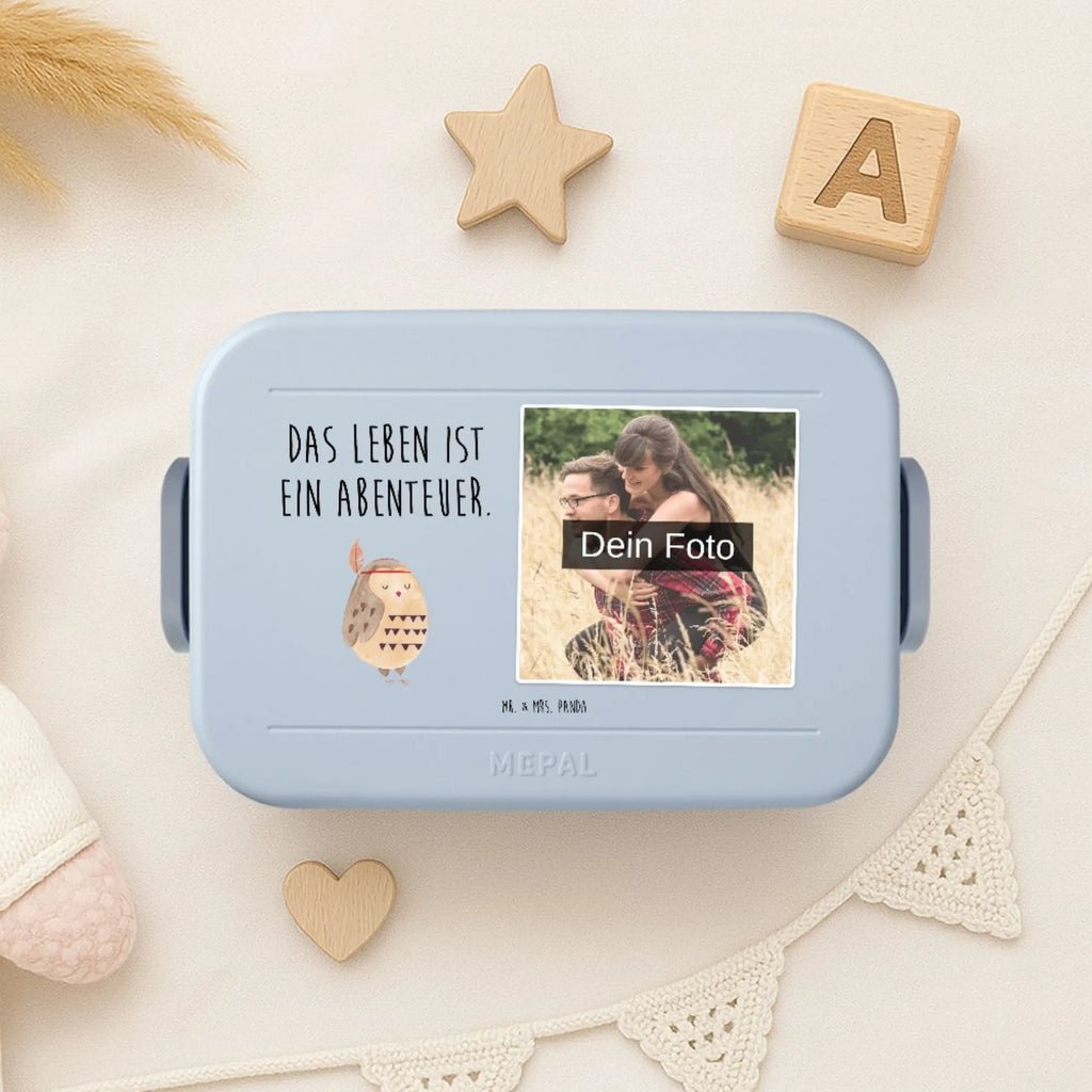 MEPAL Foto Bentobox Eule Federschmuck Foto Bentobox, Foto Lunchbox, Foto Brotdose, Eule, Eule Deko, Das Leben ist ein Abenteuer, Owl, Dekoration, Federschmuck, Reisespruch