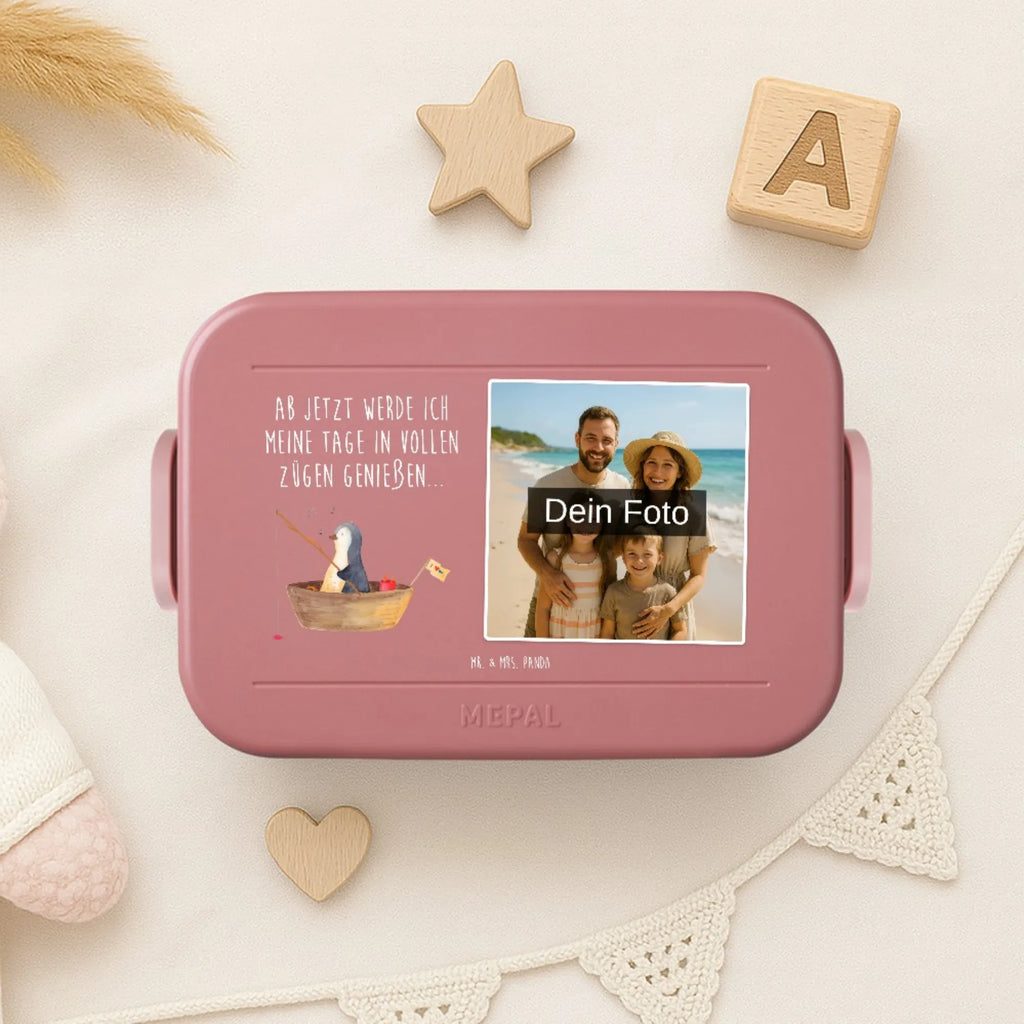 MEPAL Foto Bentobox Pinguin Angelboot Foto Lunchbox, Foto Brotdose, Foto Bentobox, Pinguin, Neuanfang, Pinguine, Angelboot, Lebenslust, genießen, Geschenkidee Liebeskummer, Neustart, Leben, Motivation, Trennung, Scheidung, Angeln, Boot