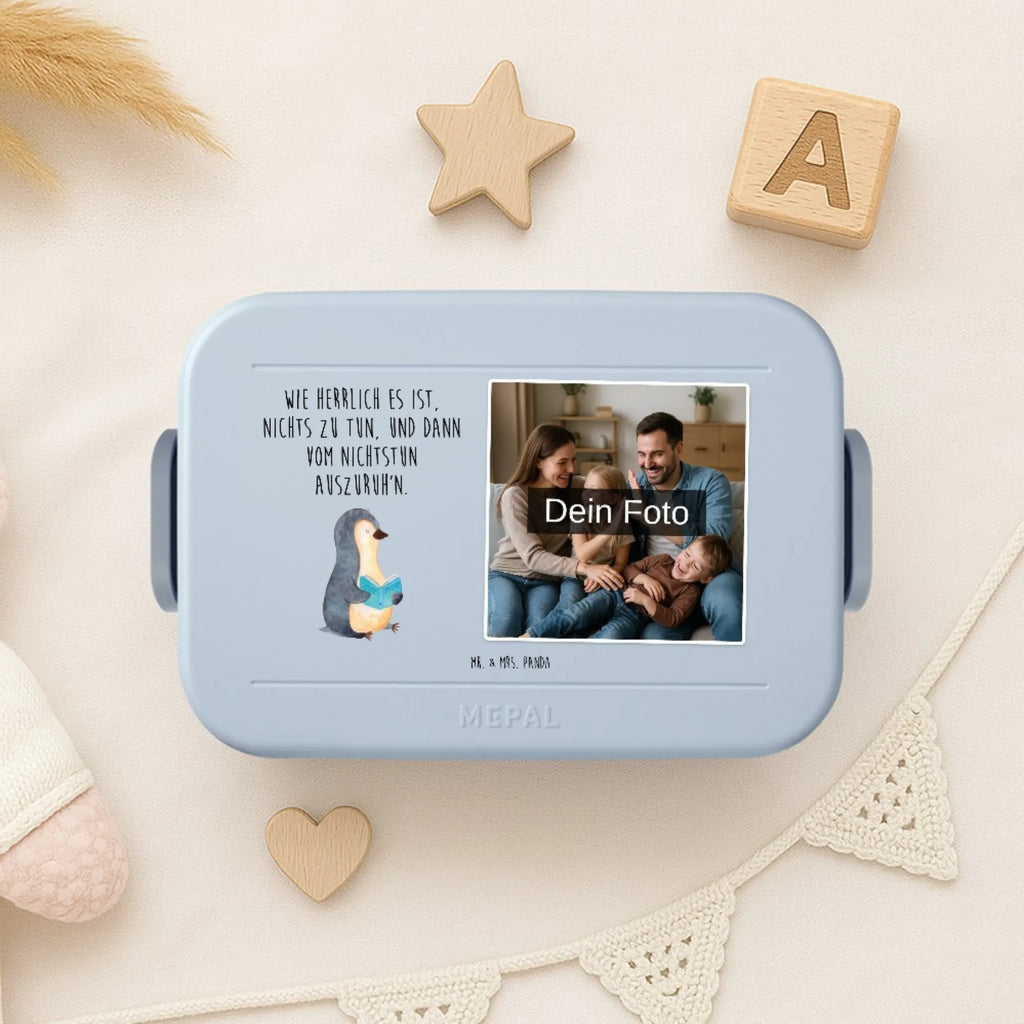 MEPAL Foto Bentobox Pinguin Buch Foto Bentobox, Foto Brotdose, Foto Lunchbox, Pinguin, Ferien, Pinguine, Faulenzen, Nichtstun, Lesen, Buch, Urlaub, Freizeit, Bücherwurm