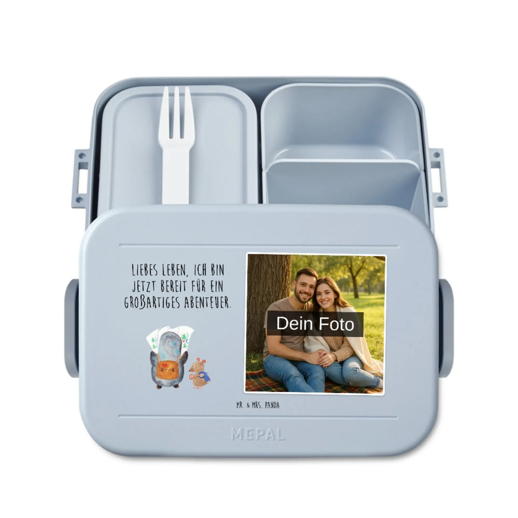 MEPAL Foto Bentobox Pinguin & Maus Wanderer Foto Bentobox, Foto Lunchbox, Foto Brotdose, Pinguin, Abenteurer, Ausflug, Pinguine, Abenteuer, Wanderlust, Roadtrip, wandern