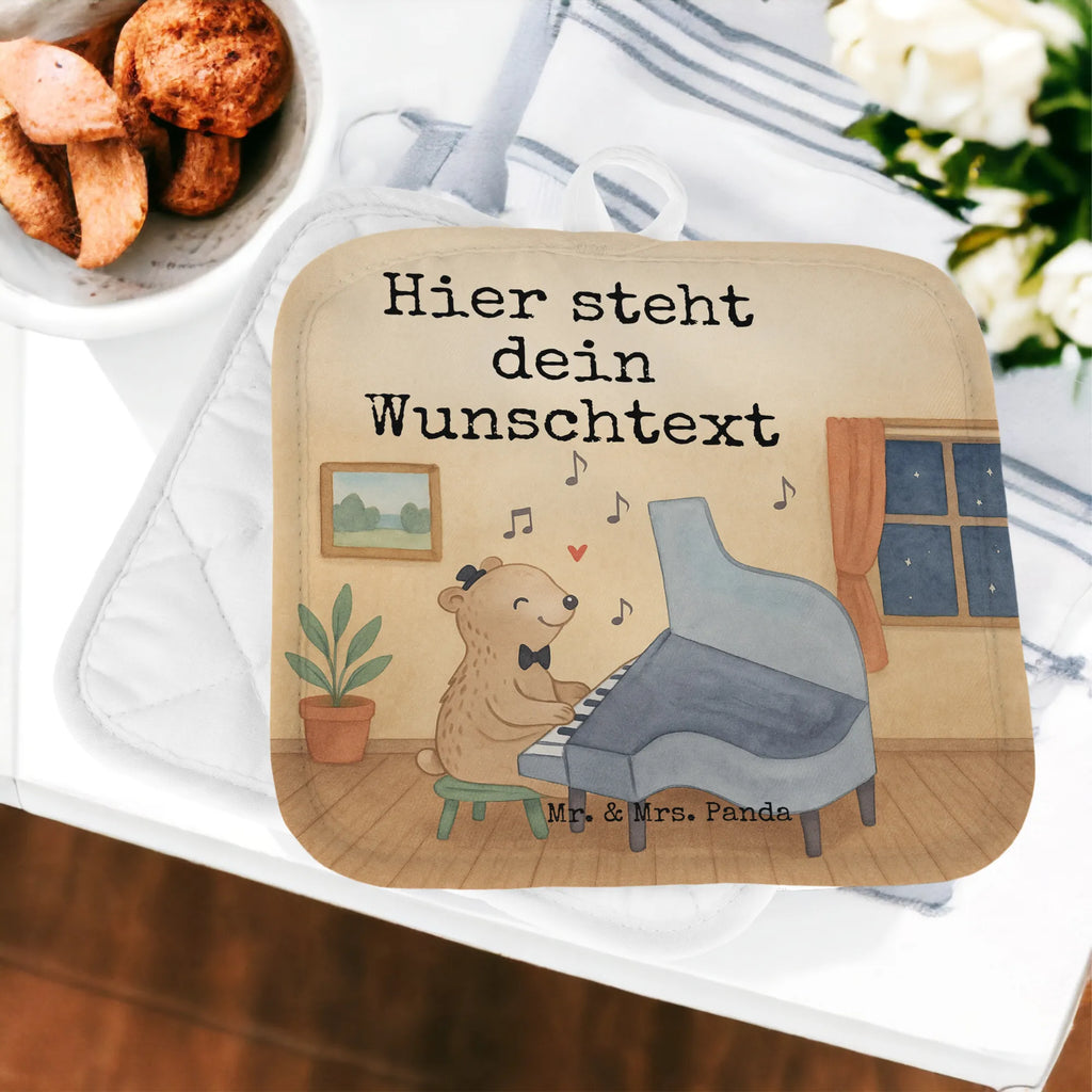Personalisierte Topflappen Bär Klavier Design Topflappen Set personalisiert, Topflappen personalisiert, Topflappen mit Namen, Personalisierte Topfuntersetzer, Personalisierter Ofenhandschuh, Namensaufdruck, Instrumente, Geschenke Musiker, Musikliebhaber, Bär, Klassik, Klavier, Flügel, Pianist, Konzert