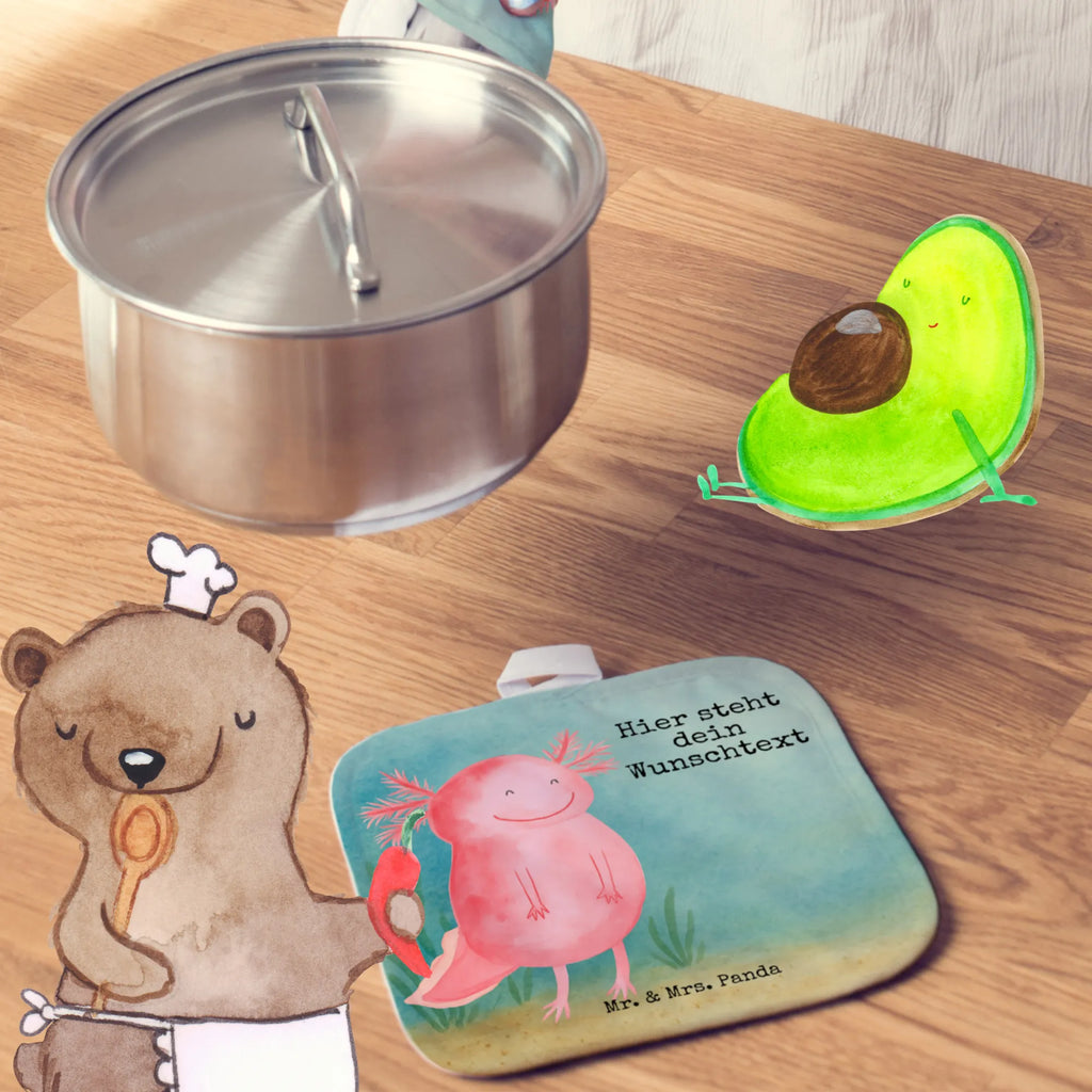 Personalisierte Topflappen Axolotl Glücklich Design Topflappen personalisiert, Namensaufdruck, Personalisierte Topfuntersetzer, Topflappen mit Namen, Personalisierter Ofenhandschuh, Topflappen Set personalisiert, Axolotl, Molch, gute Laune, Motivation, Axolot, Lurche, Schwanzlurch, Lurch