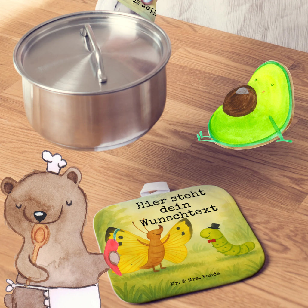 Personalisierte Topflappen Raupe Schmetterling Design Namensaufdruck, Personalisierte Topfuntersetzer, Topflappen personalisiert, Topflappen Set personalisiert, Personalisierter Ofenhandschuh, Topflappen mit Namen, Tiermotive, Gute Laune, lustige Sprüche, Tiere, Schmetterling, Zitronenfalter, Aufwachsen, Schönheit, Kokon, Entwicklung, Hütchen, Raupe, Erwachsen werden, Hut