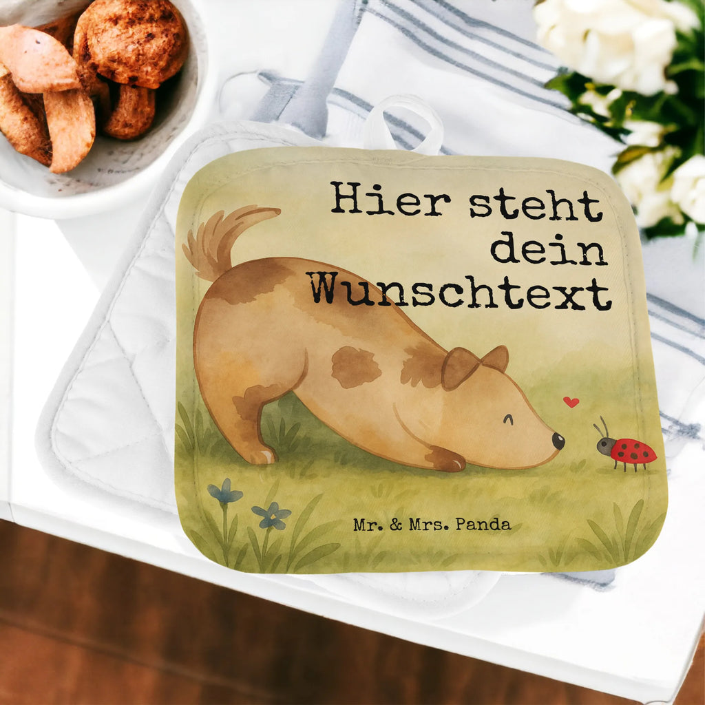 Personalisierte Topflappen Hund Marienkäfer Design Topflappen mit Namen, Topflappen personalisiert, Topflappen Set personalisiert, Personalisierte Topfuntersetzer, Namensaufdruck, Personalisierter Ofenhandschuh, Hund, Hundemotiv, Haustier, Hunderasse, Tierliebhaber, Hundebesitzer, Sprüche, Marienkäfer, Hunde, Mischling, Mischlinghund, Hundespruch