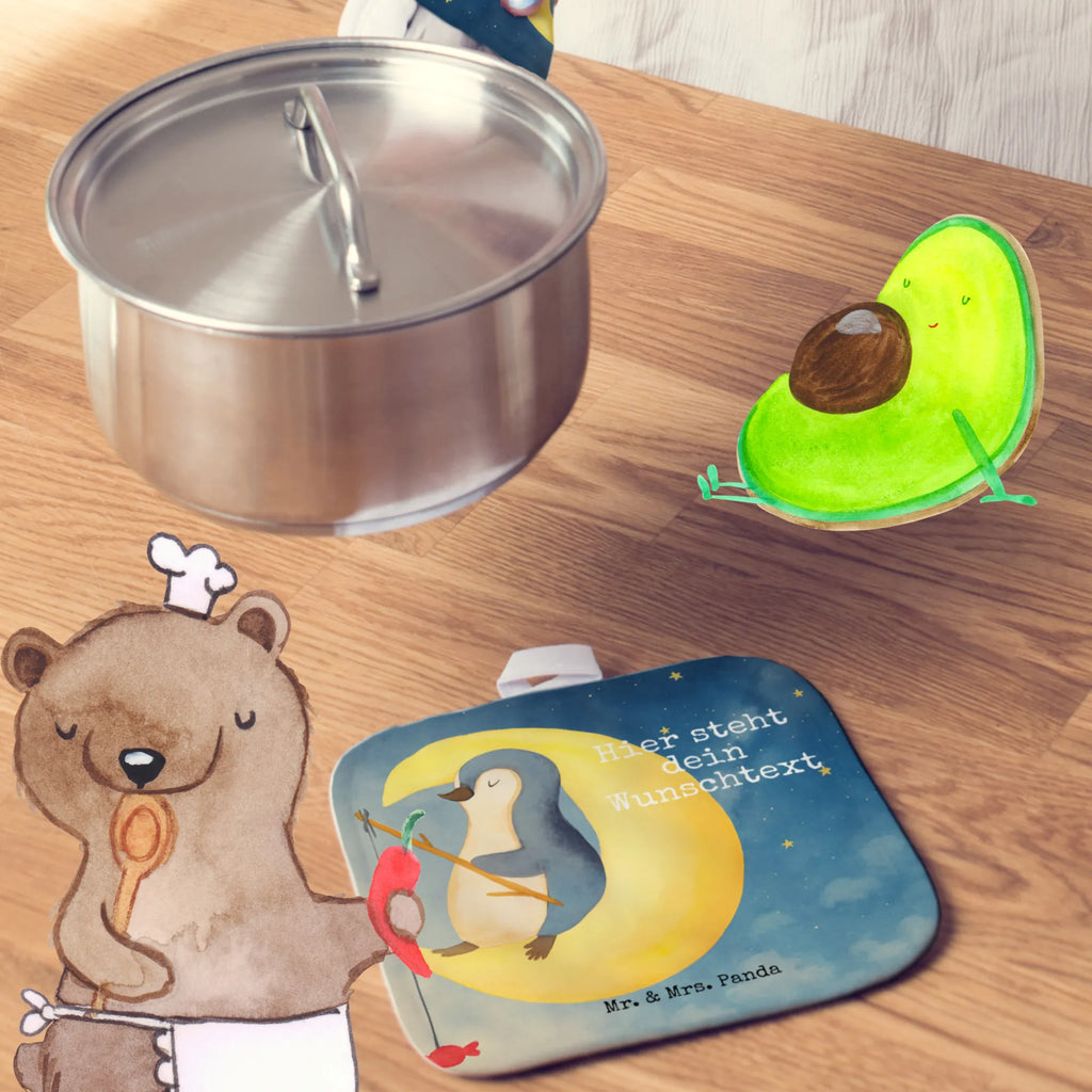 Personalisierte Topflappen Pinguin Mond Design Topflappen mit Namen, Personalisierter Ofenhandschuh, Topflappen personalisiert, Topflappen Set personalisiert, Namensaufdruck, Personalisierte Topfuntersetzer, Pinguin, Spruch, schlafen, Schlafzimmer, Schlafstörungen, Nachtruhe, Einschlafen, Gästezimmer, Pinguine