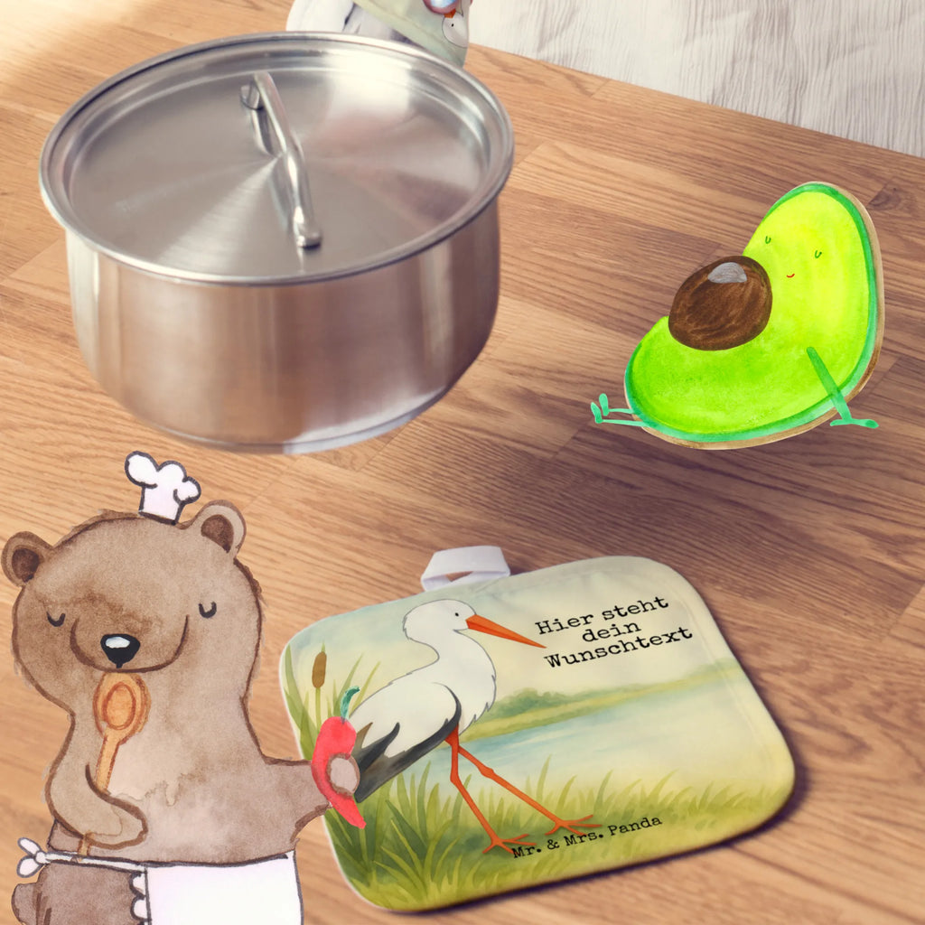 Personalisierte Topflappen Storch Design Personalisierte Topfuntersetzer, Topflappen personalisiert, Topflappen Set personalisiert, Personalisierter Ofenhandschuh, Namensaufdruck, Topflappen mit Namen, lustige Sprüche, Tiere, Tiermotive, Gute Laune, Mutter, Baby, Geburt, Babybauch, Mutter werden, Störche, Schwanger, Mütter, Storch, Schwangerschaft