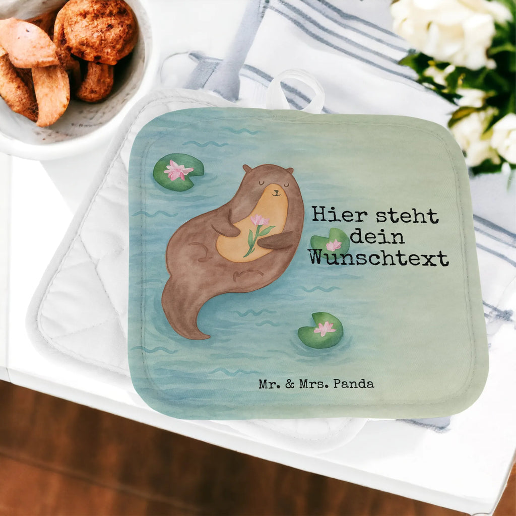 Personalisierte Topflappen Otter Seerose Design Topflappen Set personalisiert, Namensaufdruck, Personalisierte Topfuntersetzer, Topflappen mit Namen, Personalisierter Ofenhandschuh, Topflappen personalisiert, Otter, Fischotter, Seeotter, Otter Seeotter See Otter