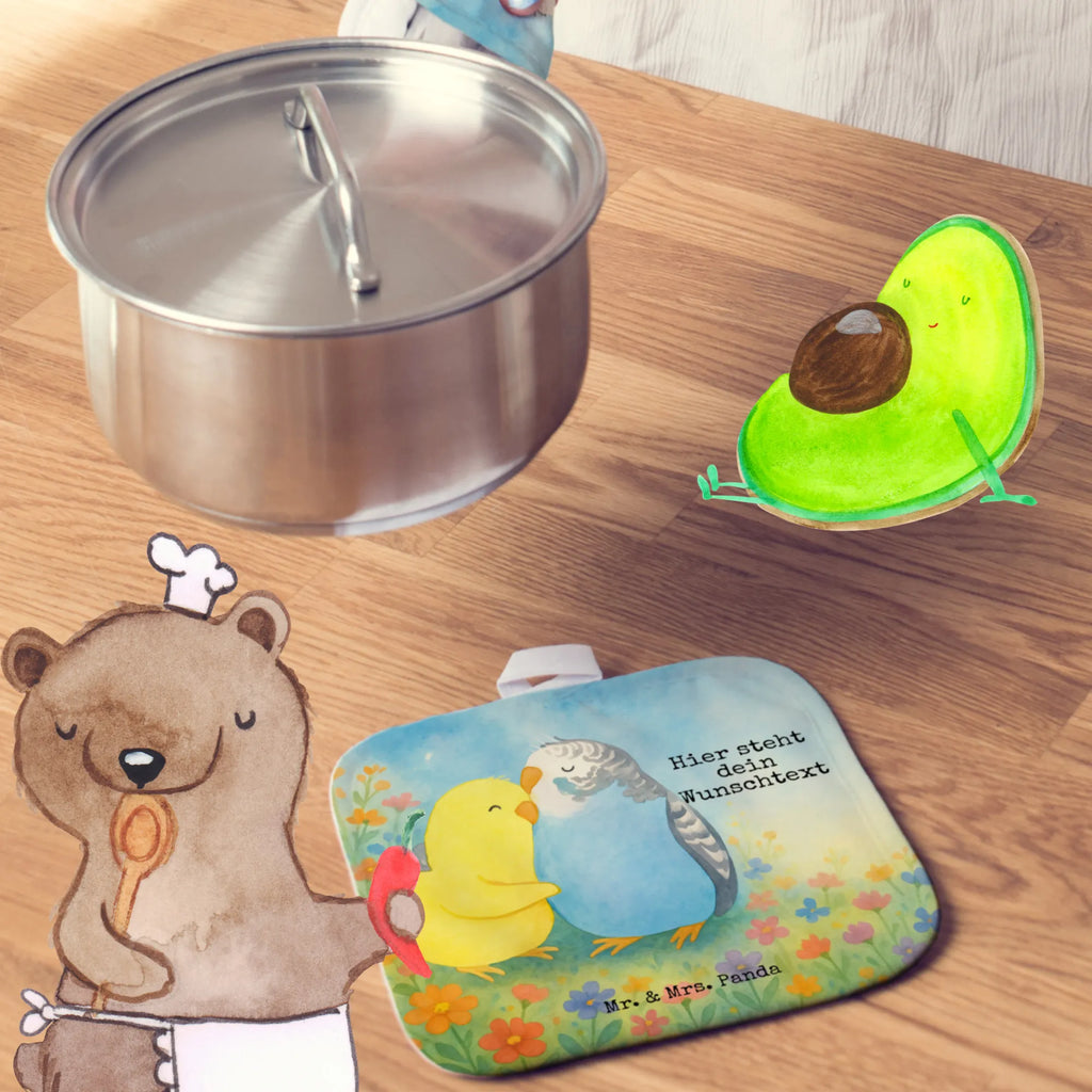 Personalisierte Topflappen Wellensittich Liebe Design Personalisierte Topfuntersetzer, Topflappen Set personalisiert, Namensaufdruck, Topflappen personalisiert, Personalisierter Ofenhandschuh, Topflappen mit Namen, Liebe, Partner, Freund, Freundin, Ehemann, Ehefrau, Heiraten, Verlobung, Heiratsantrag, Liebesgeschenk, Jahrestag, Hocheitstag, Nähe, Vögel, Vertrauen, Wellensittich, Kuscheln