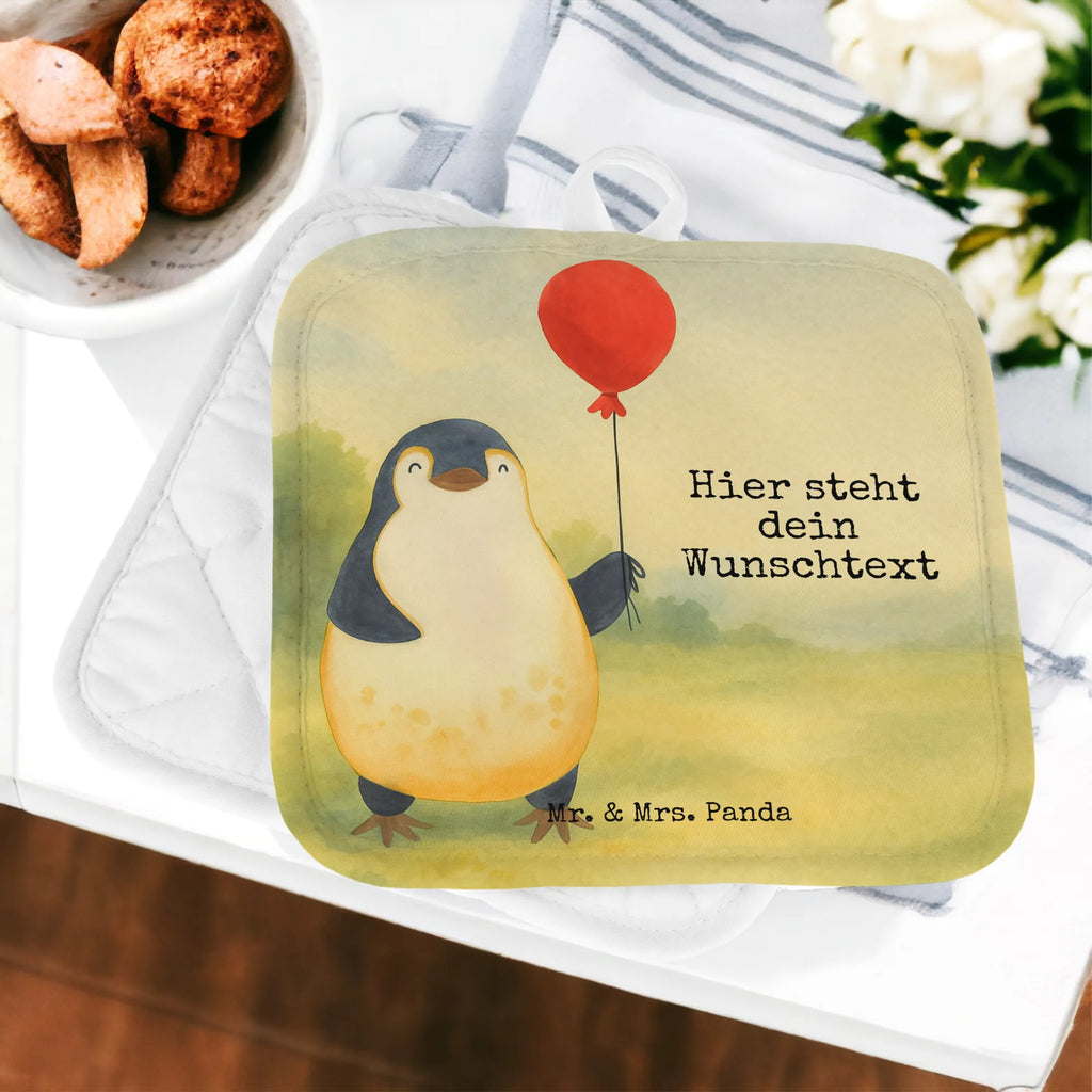Personalisierte Topflappen Pinguin Luftballon Design Personalisierter Ofenhandschuh, Topflappen personalisiert, Personalisierte Topfuntersetzer, Topflappen Set personalisiert, Topflappen mit Namen, Namensaufdruck, Pinguin, neues Leben, Glück, beste Freundin, Geschenk Freundin, Motivation, Pinguine, Tagträume, Luftballon, Lebenslust, Geschenkidee, Neustart, Liebe