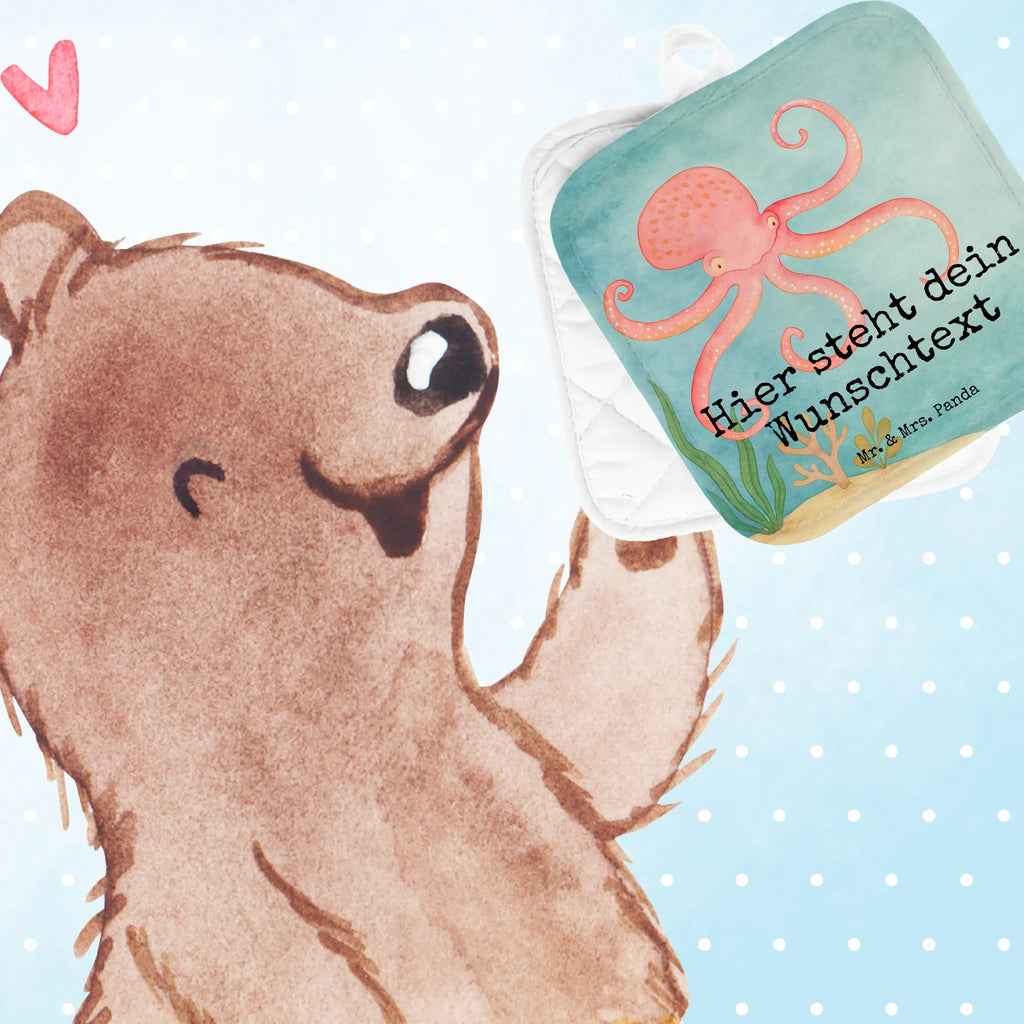 Personalisierte Topflappen Tintenfisch Design Personalisierte Topfuntersetzer, Topflappen personalisiert, Topflappen mit Namen, Namensaufdruck, Personalisierter Ofenhandschuh, Topflappen Set personalisiert, Tiermotive, Gute Laune, lustige Sprüche, Tiere, Meerestier, Meer, Arme, Wasser, Krake, Ozean, Tintenfisch