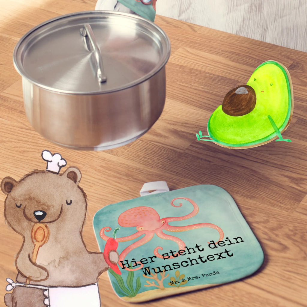 Personalisierte Topflappen Tintenfisch Design Personalisierte Topfuntersetzer, Topflappen personalisiert, Topflappen mit Namen, Namensaufdruck, Personalisierter Ofenhandschuh, Topflappen Set personalisiert, Tiermotive, Gute Laune, lustige Sprüche, Tiere, Meerestier, Meer, Arme, Wasser, Krake, Ozean, Tintenfisch