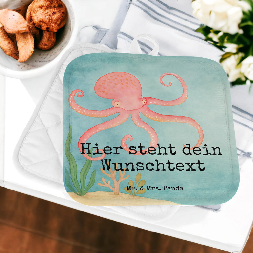 Personalisierte Topflappen Tintenfisch Design Personalisierte Topfuntersetzer, Topflappen personalisiert, Topflappen mit Namen, Namensaufdruck, Personalisierter Ofenhandschuh, Topflappen Set personalisiert, Tiermotive, Gute Laune, lustige Sprüche, Tiere, Meerestier, Meer, Arme, Wasser, Krake, Ozean, Tintenfisch