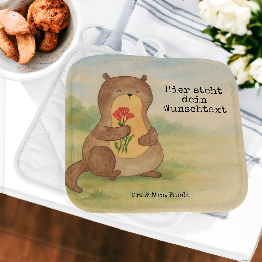 Personalisierte Topflappen Otter Blumenstrauß Design Topflappen Set personalisiert, Personalisierte Topfuntersetzer, Personalisierter Ofenhandschuh, Topflappen personalisiert, Namensaufdruck, Topflappen mit Namen, Otter, Fischotter, Seeotter, Otter Seeotter See Otter