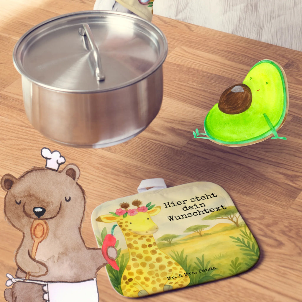 Personalisierte Topflappen Giraffe Blumenkranz Design Topflappen Set personalisiert, Personalisierte Topfuntersetzer, Topflappen mit Namen, Topflappen personalisiert, Namensaufdruck, Personalisierter Ofenhandschuh, Afrika, Wildtiere, Freundin, Abenteurer, Giraffe, Selbstliebe, Blumenkranz