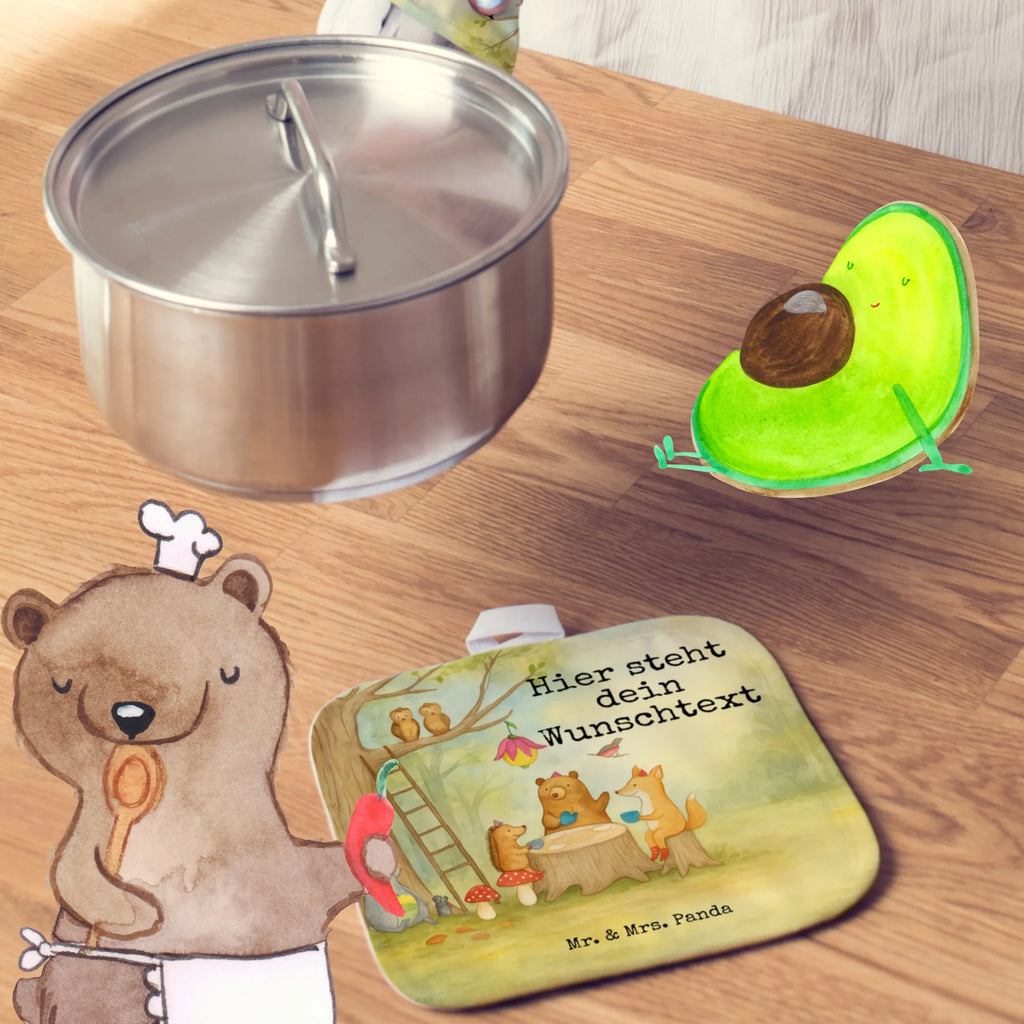 Personalisierte Topflappen Waldtiere Picknick Design Topflappen mit Namen, Topflappen Set personalisiert, Topflappen personalisiert, Namensaufdruck, Personalisierter Ofenhandschuh, Personalisierte Topfuntersetzer, Tiermotive, Gute Laune, lustige Sprüche, Tiere, Maus, Waldtiere, Igel, Hase, Eichhörnchen, Fuchs, Wald, Picknick