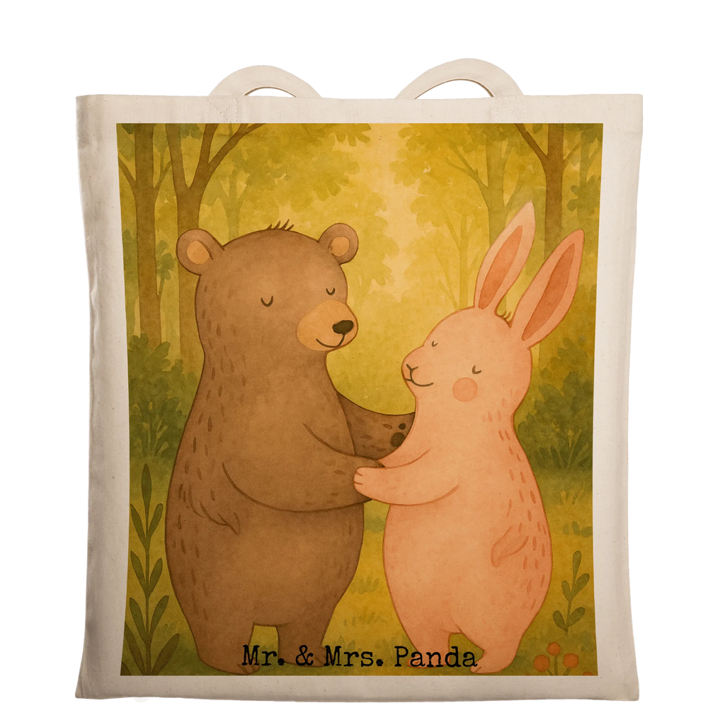 Tote bag bear and rabbit Embrace Design Jutetasche, Einkaufstüte, Beuteltasche, Stoffbeutel, Strandtasche, Laptoptasche, Tasche, Shopper, Umhängetasche, Schultertasche, Einkaufstasche, Stofftasche, Beutel, Badetasche, Tragetasche, Jutebeutel, Liebe, Partner, Freund, Freundin, Ehemann, Ehefrau, Heiraten, Verlobung, Heiratsantrag, Liebesgeschenk, Jahrestag, Hocheitstag, Hase, best friends, Freunde, Bärchen, Bär, bester Freund