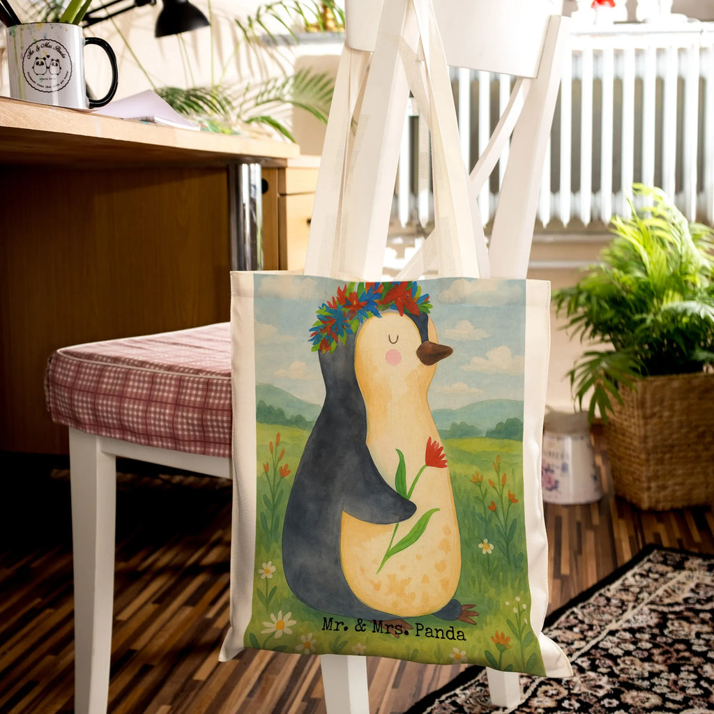 Tragetasche Pinguin Blumen Design Tasche, Badetasche, Strandtasche, Stoffbeutel, Shopper, Jutetasche, Laptoptasche, Beuteltasche, Tragetasche, Umhängetasche, Stofftasche, Schultertasche, Einkaufstüte, Jutebeutel, Beutel, Einkaufstasche, Pinguin, Lebenslust, Liebeskummer, Universum, Motivation, Wünsche, Leben, Lebensziele, Ziele, Blumenkranz, Geschenkidee, Pinguine