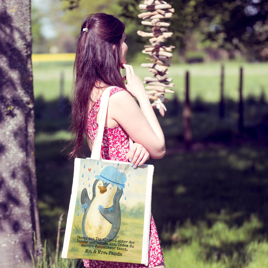 Tragetasche Pinguin Duschen Design Schultertasche, Tasche, Jutebeutel, Einkaufstüte, Beutel, Stofftasche, Badetasche, Umhängetasche, Shopper, Jutetasche, Beuteltasche, Tragetasche, Laptoptasche, Einkaufstasche, Stoffbeutel, Strandtasche, Pinguin, Neustart, duschen, glücklich sein, Neuanfang, Lebensmotto, Pinguine, Dusche, Motivation