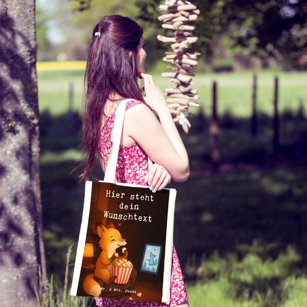 Personalisierte Tragetasche Fuchs Filme gucken Design Stoffbeutel mit Namen, Einkaufstasche mit Namen, Personalisierter Jutebeutel, Personalisierter Stoffbeutel, Personalisierte Tasche, Tragetasche mit Namen, Personalisierter Beutel, Personalisierte Beuteltasche, Personalisierte Einkaufstasche, Personalisierte Kindergartentasche, Personalisierte Jutetasche, Geschenk, Sport, Sportart, Hobby, Schenken, Danke, Dankeschön, Auszeichnung, Gewinn, Sportler, Fernsehen, TV, Filmabend, Filme gucken, Kino