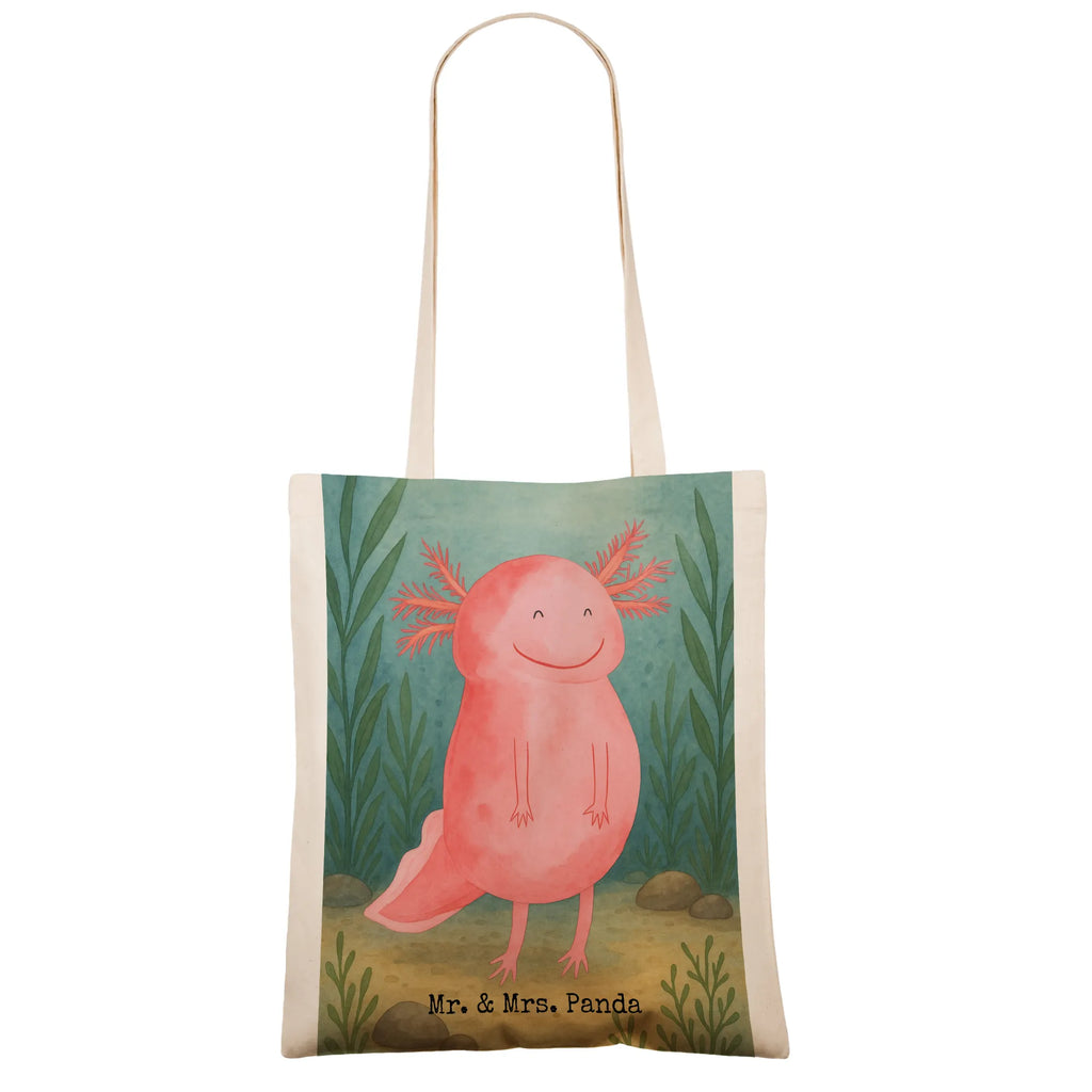 Tragetasche Axolotl Glücklich Design Schultertasche, Einkaufstüte, Jutetasche, Jutebeutel, Einkaufstasche, Stofftasche, Beuteltasche, Stoffbeutel, Umhängetasche, Tragetasche, Badetasche, Shopper, Laptoptasche, Beutel, Strandtasche, Tasche, Axolotl, Molch, gute Laune, Lurche, Motivation, Axolot, Lurch, Schwanzlurch