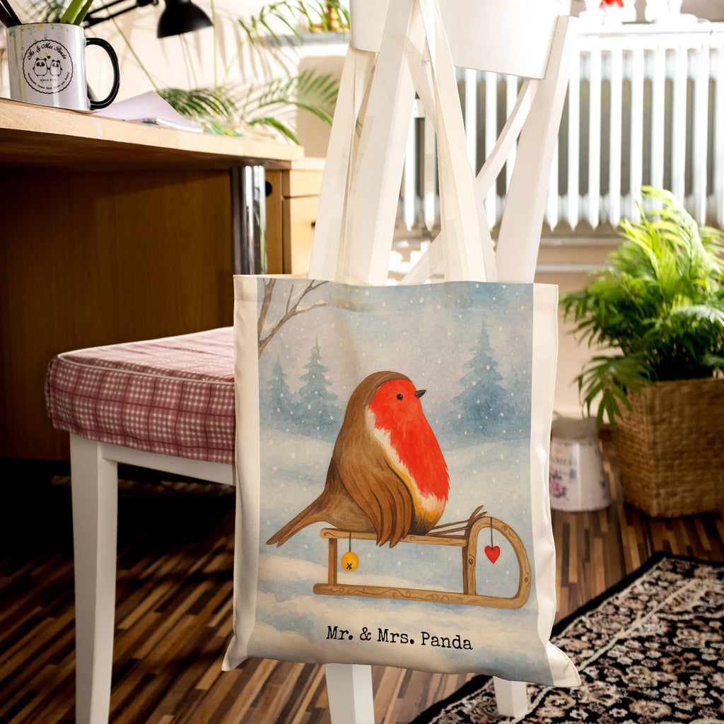 Tragetasche Rotkehlchen Schlitten Design Badetasche, Einkaufstüte, Schultertasche, Stofftasche, Umhängetasche, Jutetasche, Shopper, Tragetasche, Beuteltasche, Beutel, Einkaufstasche, Strandtasche, Tasche, Stoffbeutel, Laptoptasche, Jutebeutel, Winter, Weihnachten, Weihnachtsdeko, Nikolaus, Advent, Heiligabend, Wintermotiv, Schlitten, Vogel
