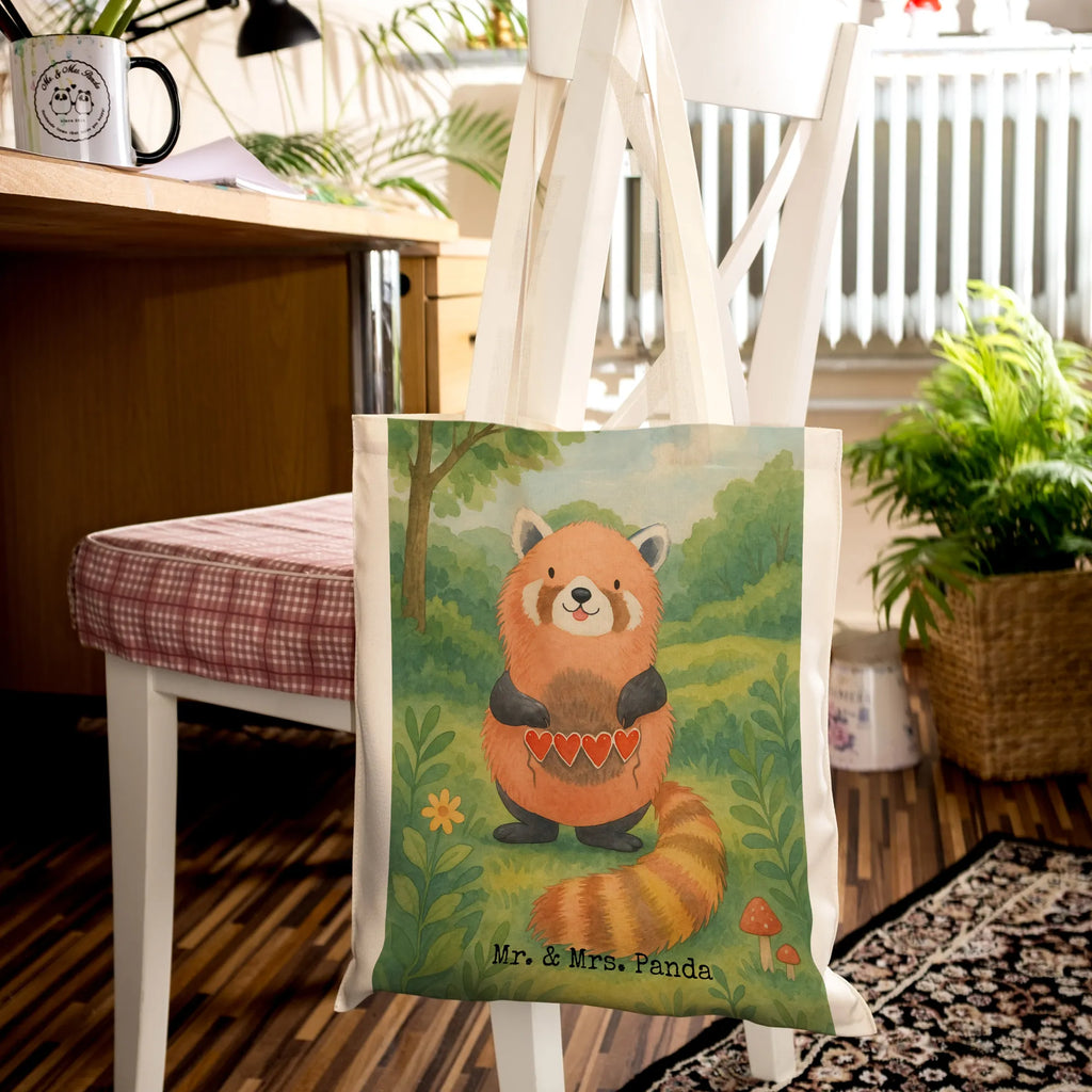 Tragetasche Roter Panda Design Beuteltasche, Badetasche, Tragetasche, Einkaufstüte, Schultertasche, Umhängetasche, Einkaufstasche, Shopper, Stoffbeutel, Strandtasche, Stofftasche, Jutetasche, Beutel, Jutebeutel, Tasche, Laptoptasche, Tiermotive, Gute Laune, lustige Sprüche, Tiere, Liebling, Rot, Herz, Panda, Liebe, Lieblingsmensch