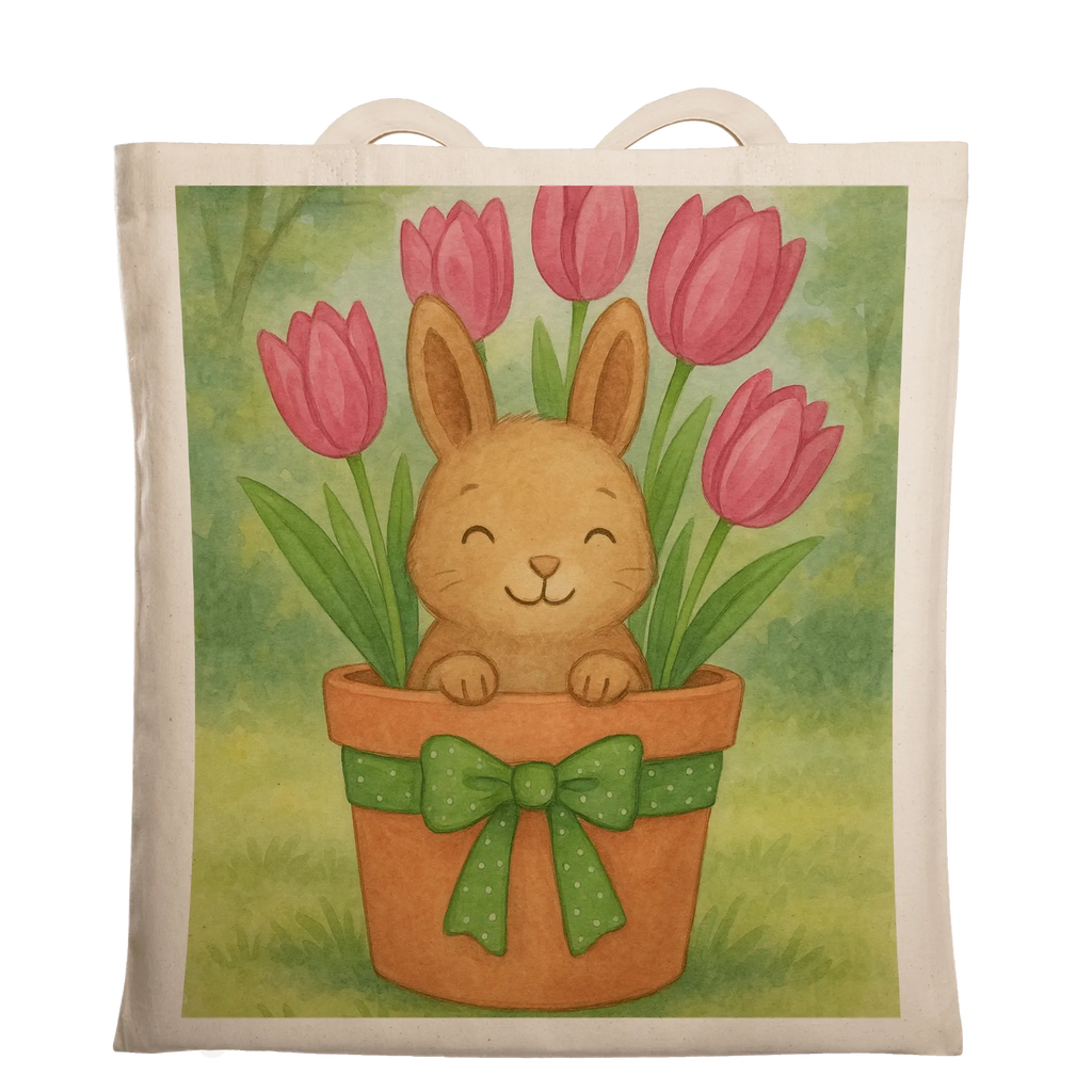 Tragetasche Hase Tulpen Design Schultertasche, Tasche, Einkaufstasche, Beutel, Beuteltasche, Einkaufstüte, Shopper, Stofftasche, Badetasche, Jutebeutel, Laptoptasche, Stoffbeutel, Umhängetasche, Tragetasche, Strandtasche, Jutetasche, Ostern, Osterhase, Ostergeschenke, Osternest, Osterdeko, Geschenke zu Ostern, Ostern Geschenk, Ostergeschenke Kinder, Ostern Kinder, Hase, Ostergeschenk, Blumenstrauß, Tulpen, Alternative zu Blumen