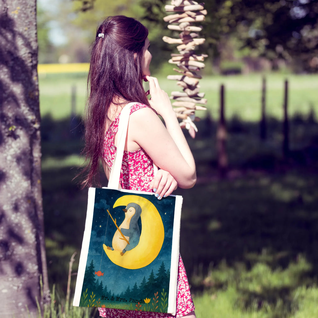 Tragetasche Pinguin Mond Design Strandtasche, Laptoptasche, Umhängetasche, Badetasche, Jutebeutel, Tasche, Stofftasche, Beutel, Einkaufstasche, Beuteltasche, Schultertasche, Jutetasche, Stoffbeutel, Tragetasche, Einkaufstüte, Shopper, Pinguin, Pinguine, Schlafstörungen, Nachtruhe, Einschlafen, Spruch, Schlafzimmer, Gästezimmer, schlafen
