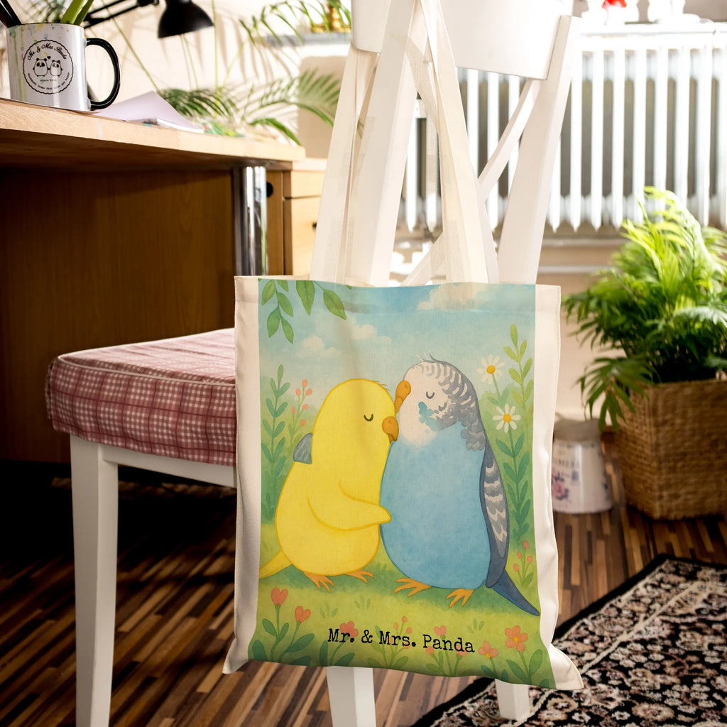 Tote bag Parakeets in love Design shopper, shopping bag, pouch, shoulder bag, cotton bag, cloth bag, Carrier bag, bag, jute bag, Love, Loving, Two, Together, Marriage, Engagement, Proposal of marriage, Love gift, gift for her, gift for him, anniversary gift, closeness, budgie, birds, trust, love, cuddling