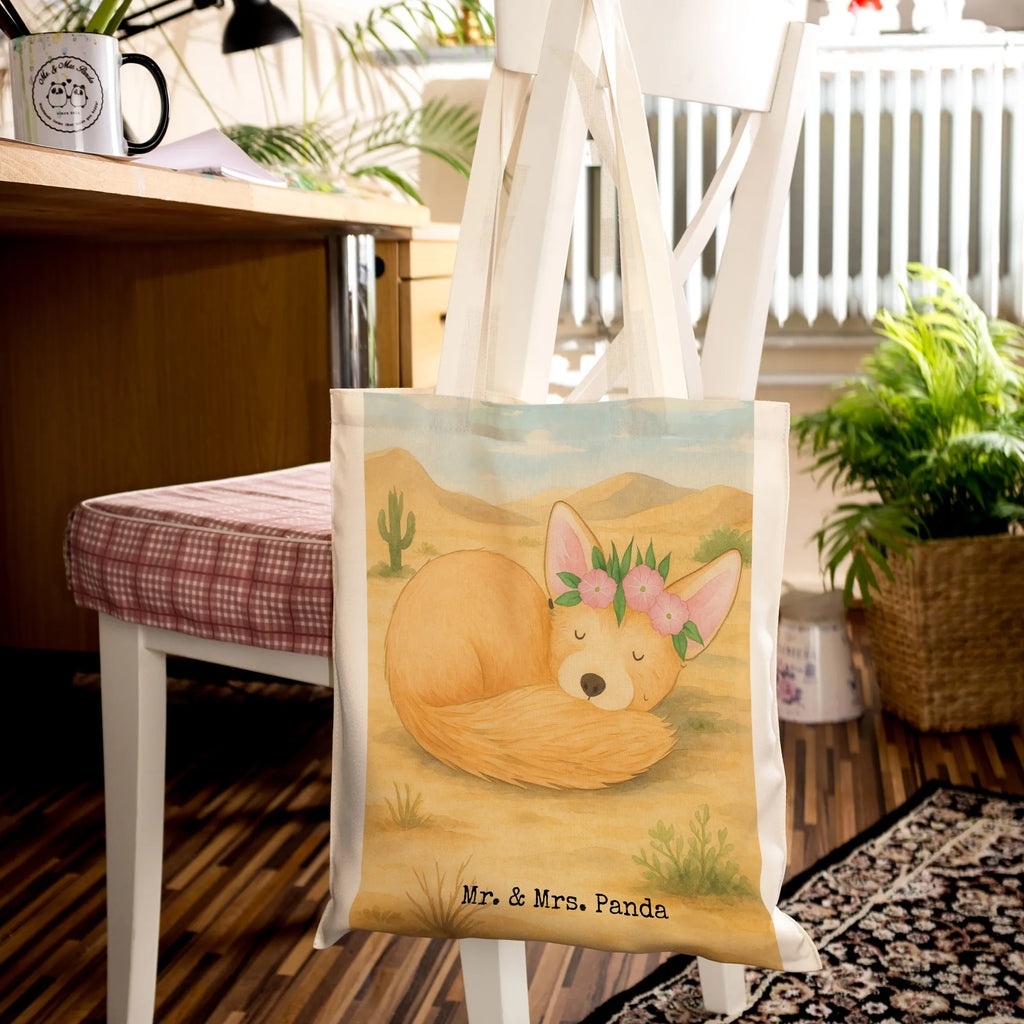Tragetasche Wüstenfuchs Blumen Design Beuteltasche, Einkaufstüte, Stofftasche, Tragetasche, Laptoptasche, Einkaufstasche, Schultertasche, Jutetasche, Stoffbeutel, Badetasche, Umhängetasche, Tasche, Beutel, Shopper, Strandtasche, Jutebeutel, Afrika, Wildtiere, Glücklich, Blumenkranz, Wüstenfuchs, Blumen, Wüste