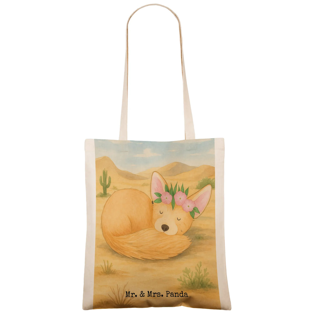 Tragetasche Wüstenfuchs Blumen Design Beuteltasche, Einkaufstüte, Stofftasche, Tragetasche, Laptoptasche, Einkaufstasche, Schultertasche, Jutetasche, Stoffbeutel, Badetasche, Umhängetasche, Tasche, Beutel, Shopper, Strandtasche, Jutebeutel, Afrika, Wildtiere, Glücklich, Blumenkranz, Wüstenfuchs, Blumen, Wüste