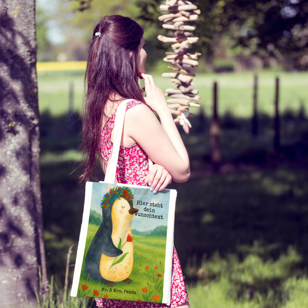 Personalisierte Tragetasche Pinguin Blumen Design Personalisierter Stoffbeutel, Personalisierter Beutel, Personalisierte Kindergartentasche, Personalisierte Einkaufstasche, Personalisierte Jutetasche, Personalisierter Jutebeutel, Tragetasche mit Namen, Stoffbeutel mit Namen, Personalisierte Tasche, Personalisierte Beuteltasche, Einkaufstasche mit Namen, Pinguin, Motivation, Blumenkranz, Pinguine, Ziele, Universum, Liebeskummer, Leben, Wünsche, Geschenkidee, Lebenslust, Lebensziele