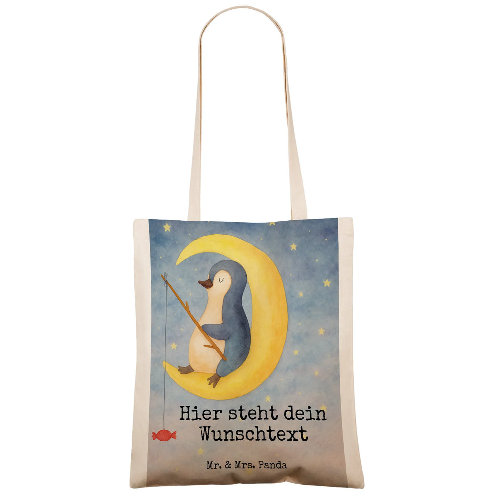 Personalisierte Tragetasche Pinguin Mond Design Personalisierter Stoffbeutel, Personalisierte Kindergartentasche, Personalisierter Jutebeutel, Personalisierte Beuteltasche, Personalisierte Jutetasche, Personalisierter Beutel, Personalisierte Tasche, Stoffbeutel mit Namen, Personalisierte Einkaufstasche, Einkaufstasche mit Namen, Tragetasche mit Namen, Pinguin, Nachtruhe, schlafen, Spruch, Gästezimmer, Schlafstörungen, Schlafzimmer, Pinguine, Einschlafen