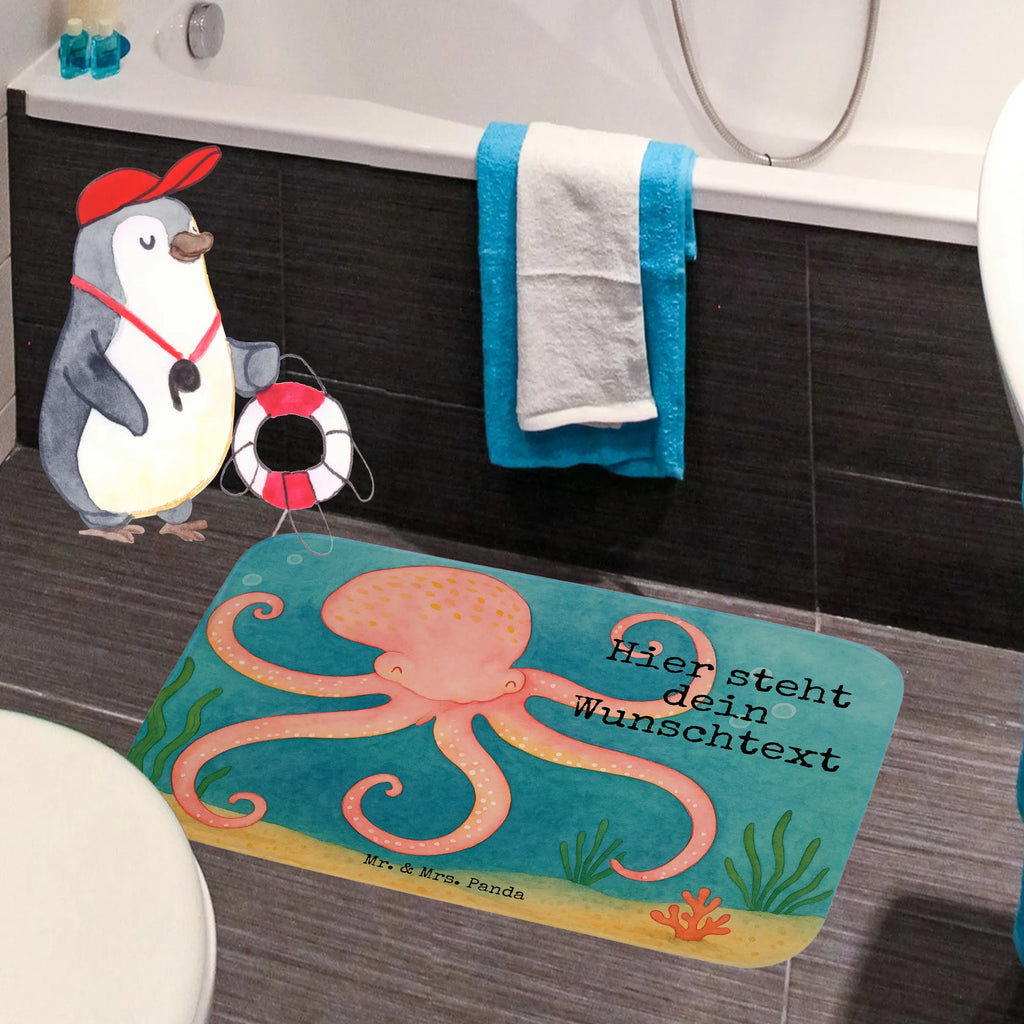 Personalised bath mat Squid Design small animals, cute, funny, cute animal motives, hand drawn, small world, funny sayings, good mood, happy, gifts, gift ideas, special gifts, animal lover, card, sea animal, arms, squid, octopus, water, ocean, sea