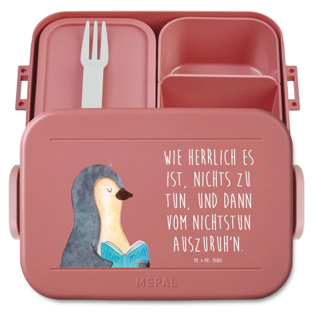 MEPAL Bentobox Pinguin Buch Motiv Brotdose, Bentobox, Lunchbox, Pinguin, Freizeit, Pinguine, Nichtstun, Urlaub, Ferien, Buch, Lesen, Bücherwurm, Faulenzen