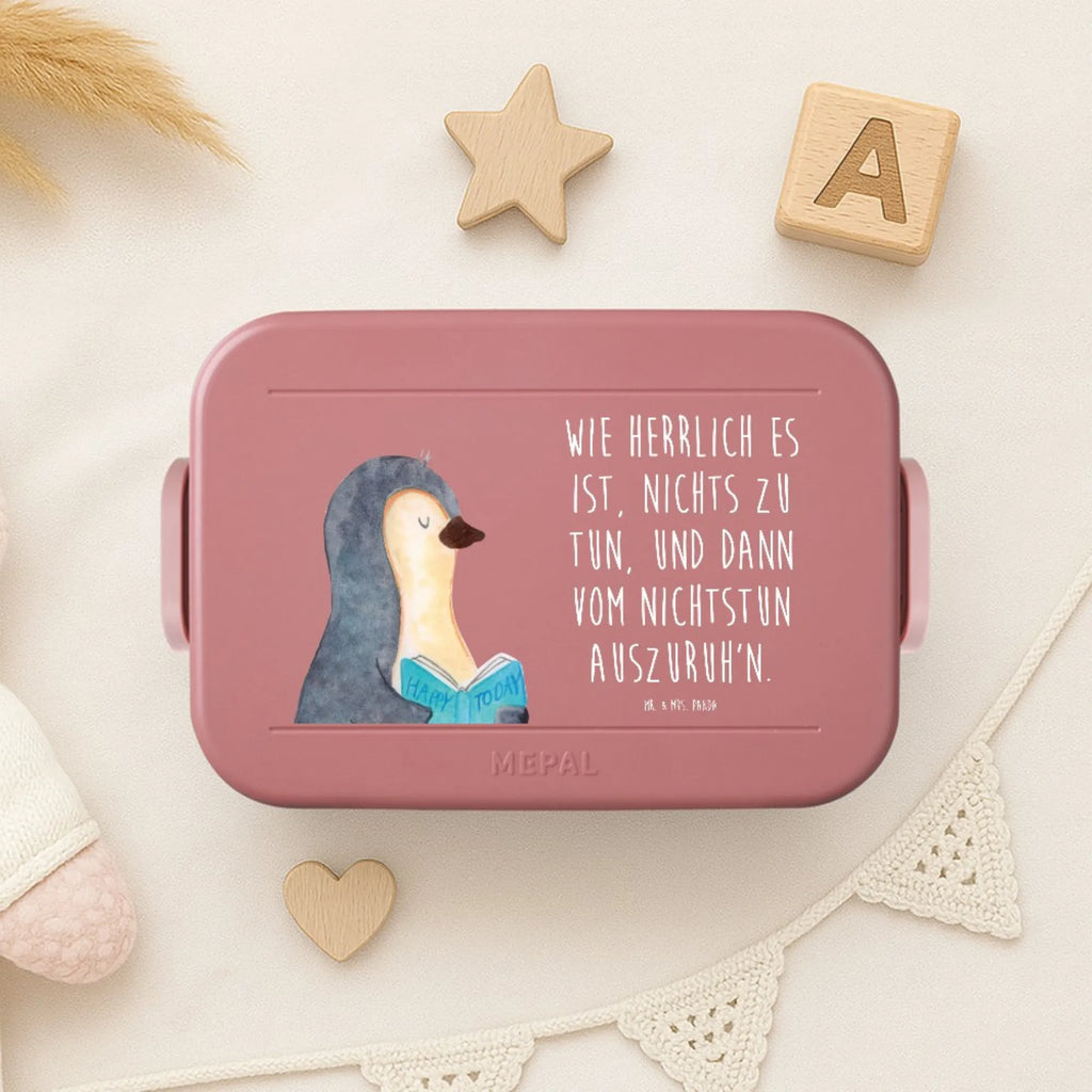 MEPAL Bentobox Pinguin Buch Motiv Brotdose, Bentobox, Lunchbox, Pinguin, Freizeit, Pinguine, Nichtstun, Urlaub, Ferien, Buch, Lesen, Bücherwurm, Faulenzen